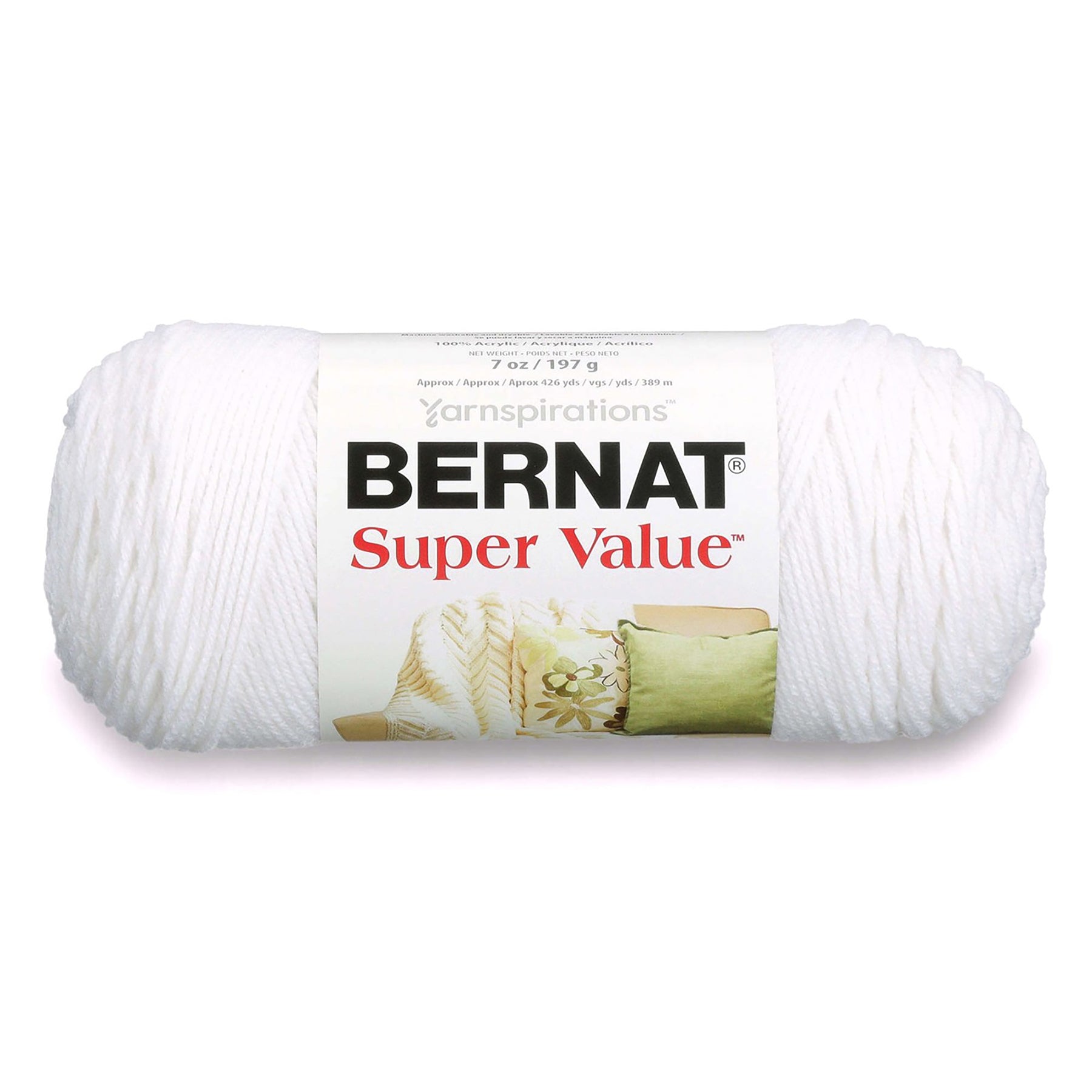 Bernat Super Value Yarn White - 100% Acrylic - Medium 4 440yds (402m)
