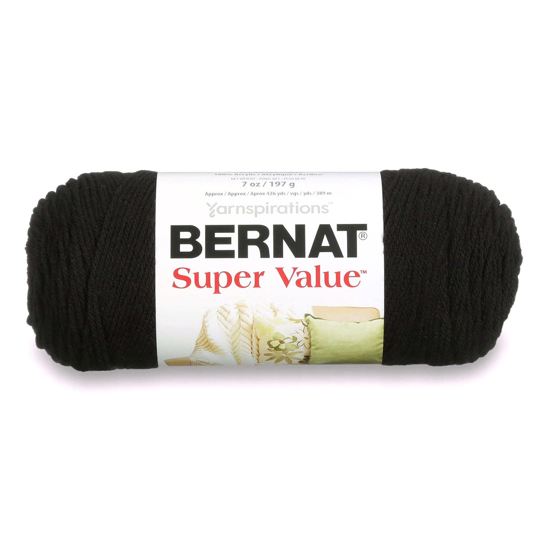 Bernat Super Value Yarn Black - 100% Acrylic - Medium 4 440yds (402m)