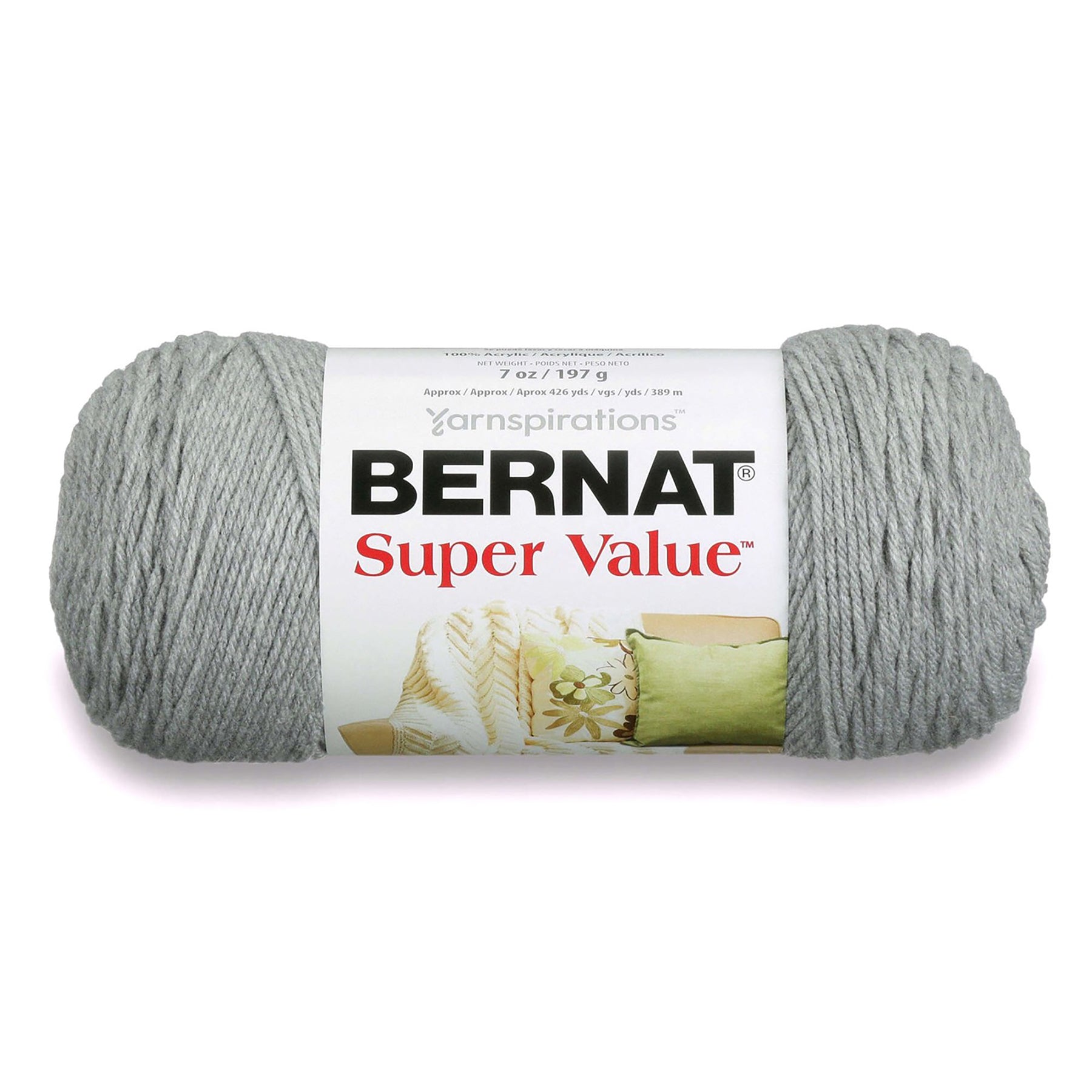 Bernat Super Value Yarn Soft Grey - 100% Acrylic - Medium 4 440yds (402m)