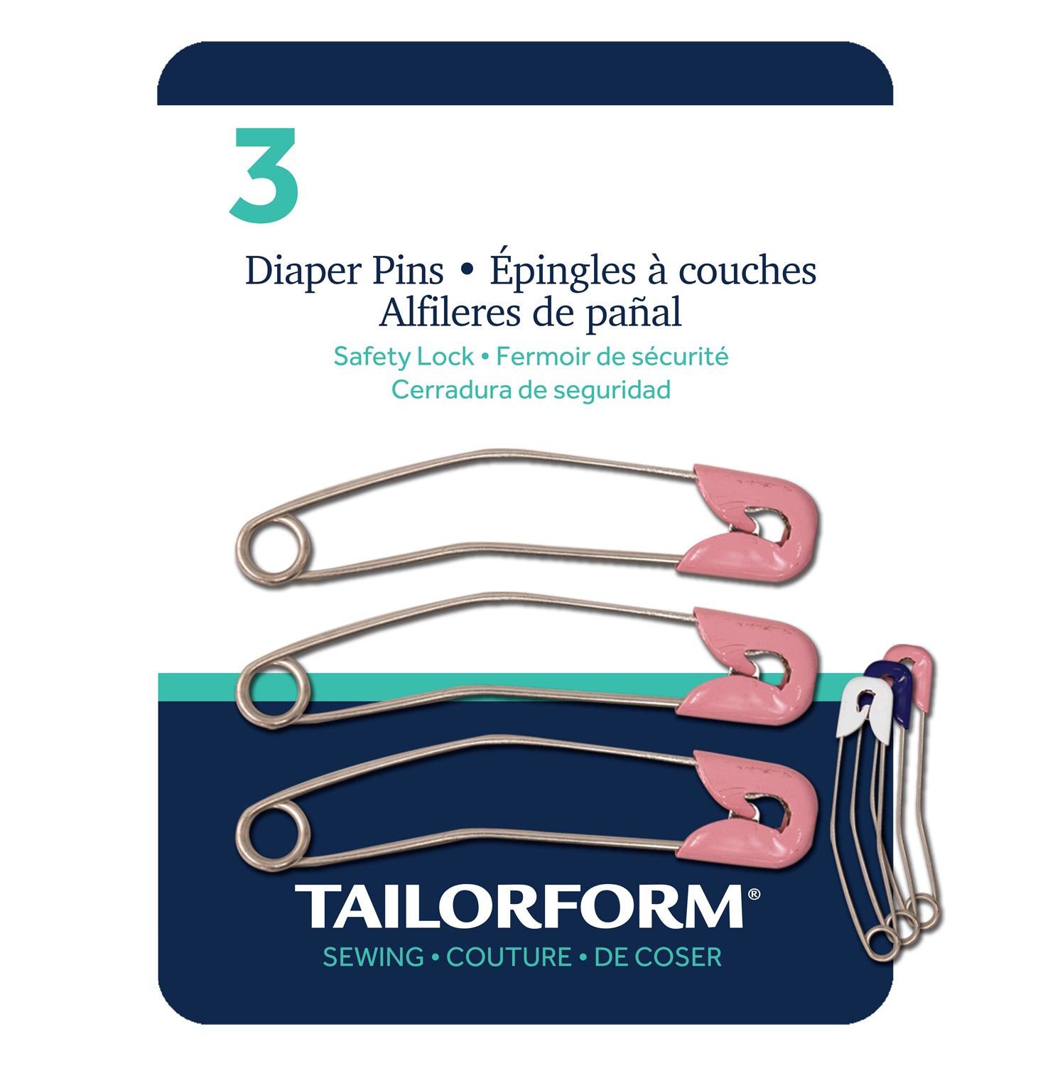 Tailorform 3 Diaper Safety Pins 2.2in VRT