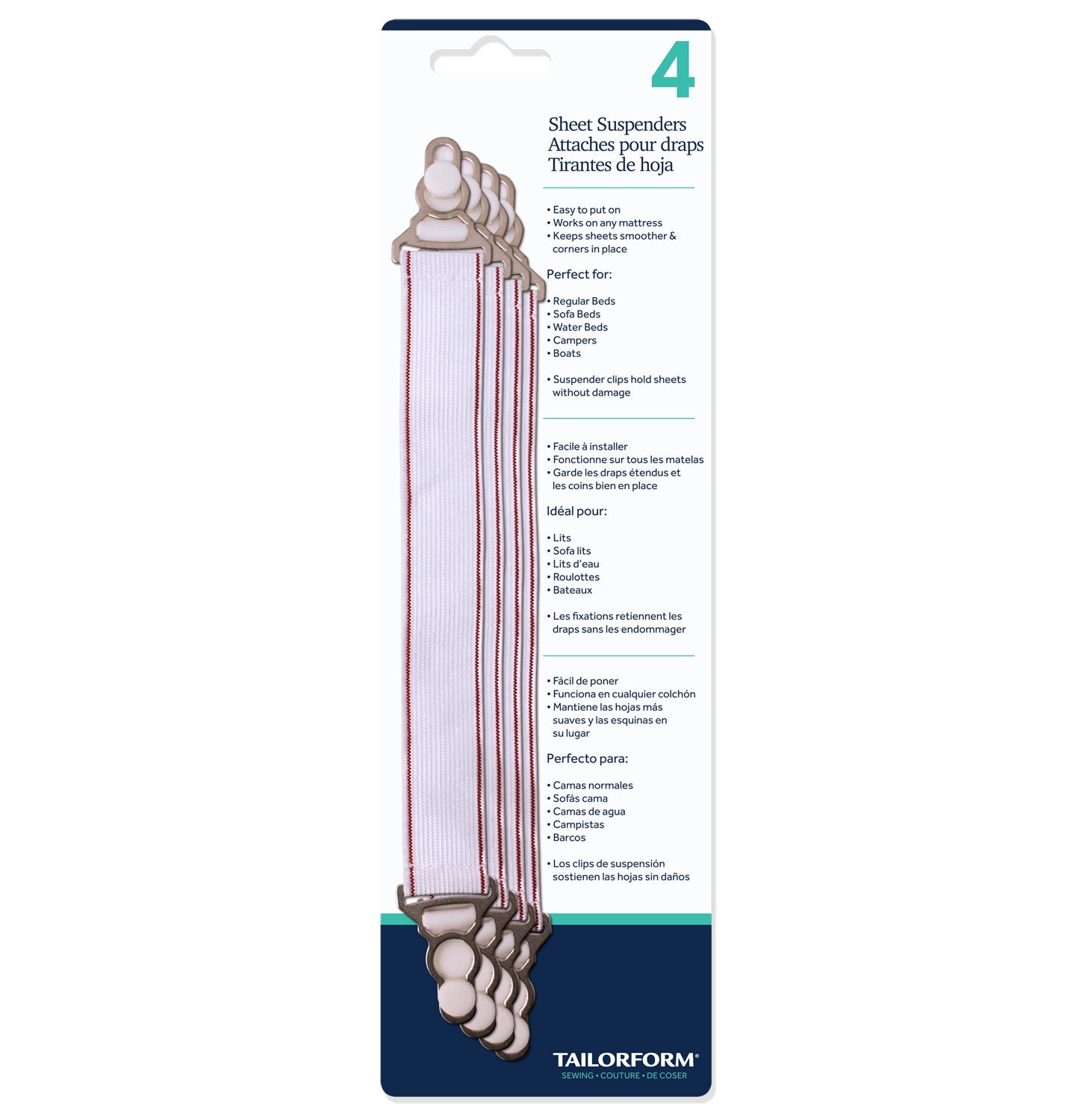 Tailorform 4 Elastic Sheet Suspenders 12in