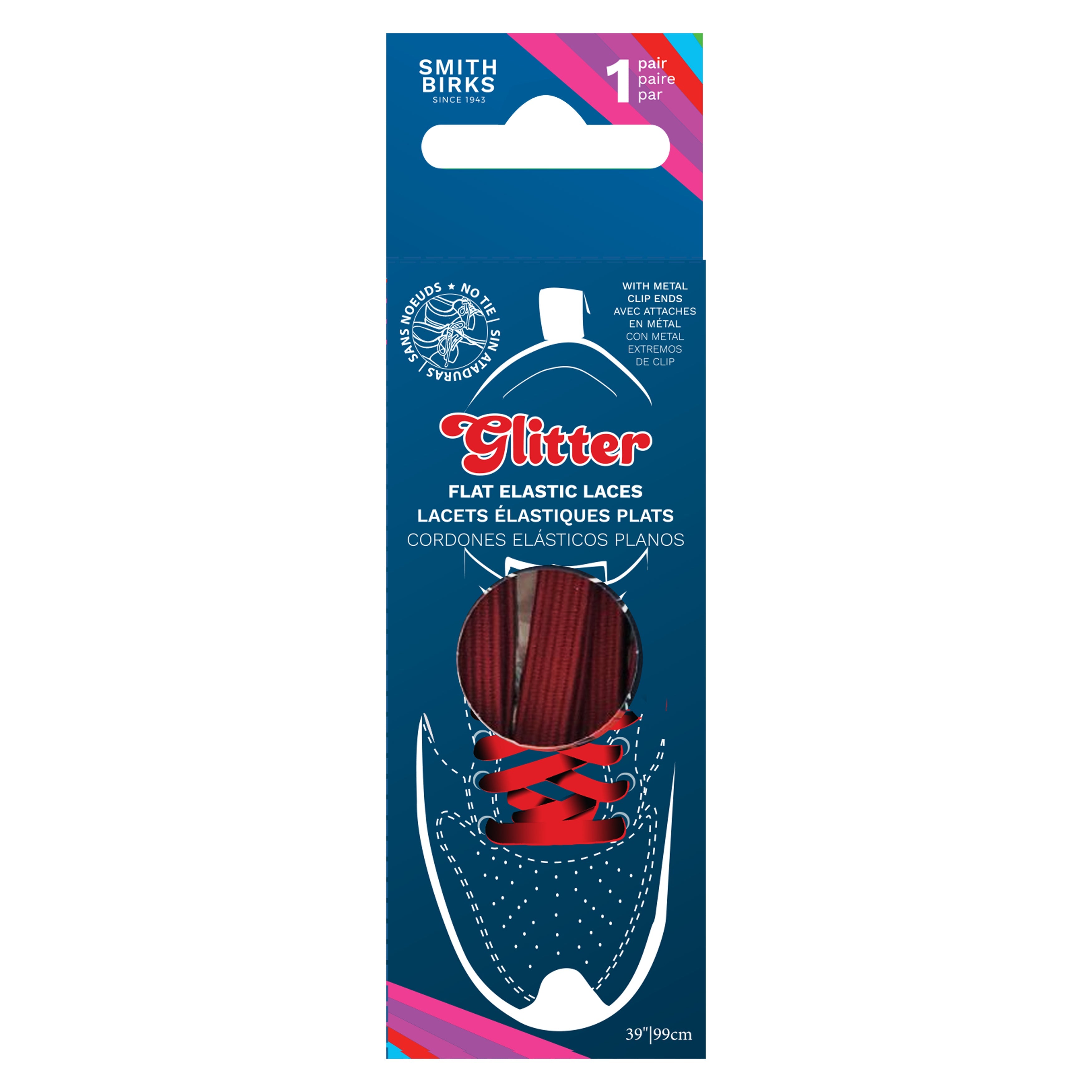 Smith Birks 1 Pair Flat Elastic Laces - Glitter Red 39in