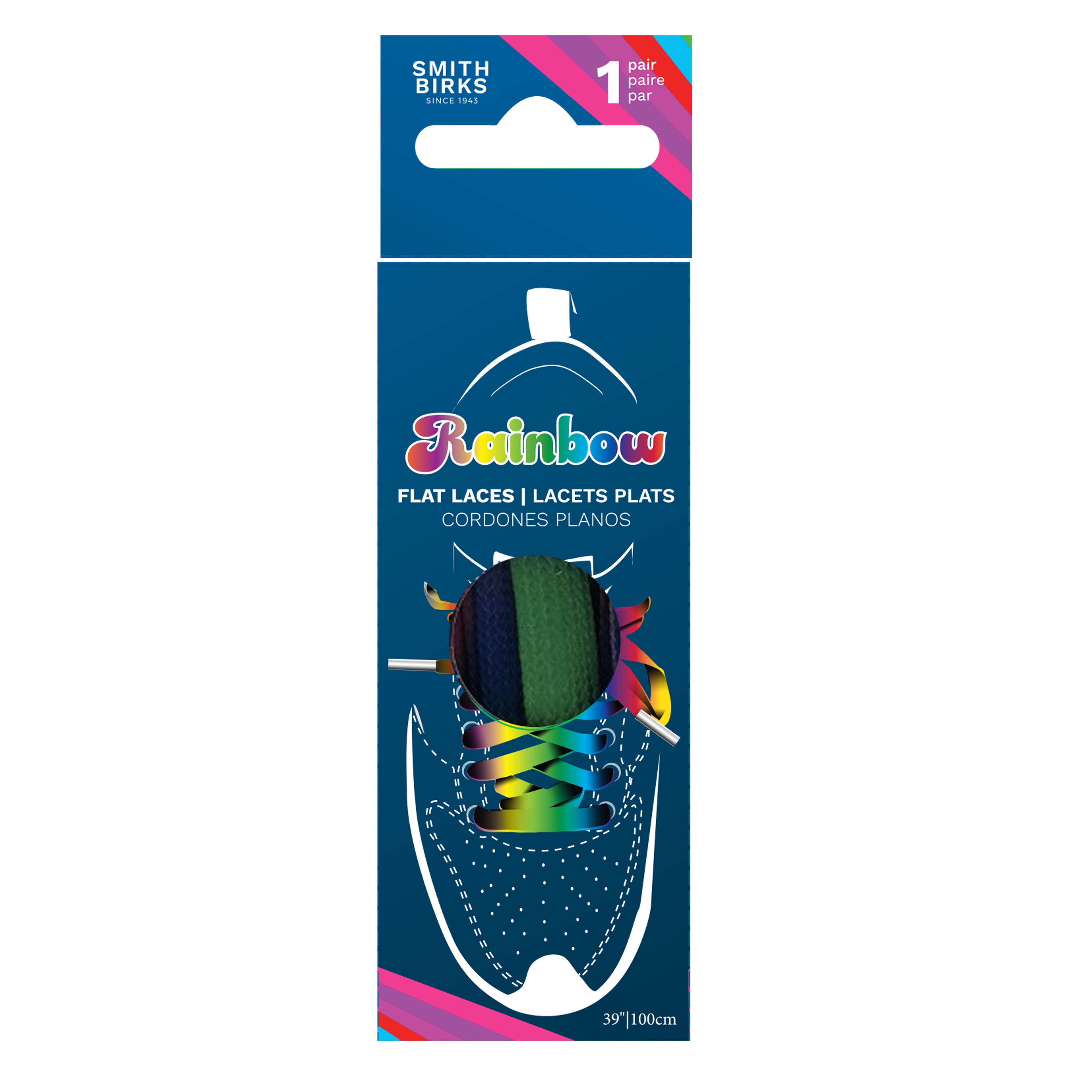 Smith Birks 1 Pair Flat Laces - Rainbow 39in