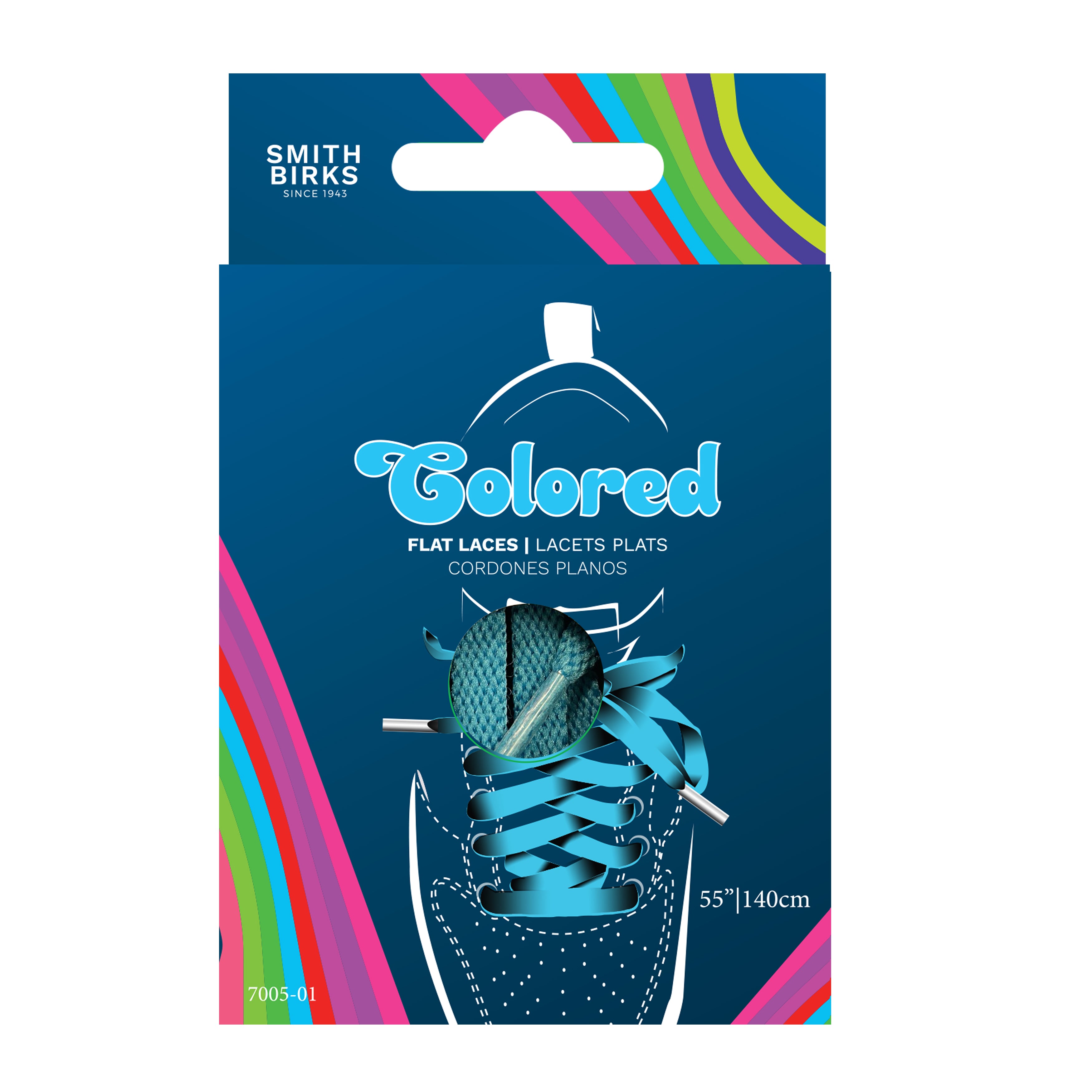 Smith Birks 2 Pairs Flat Laces - Colored Aqua 55in