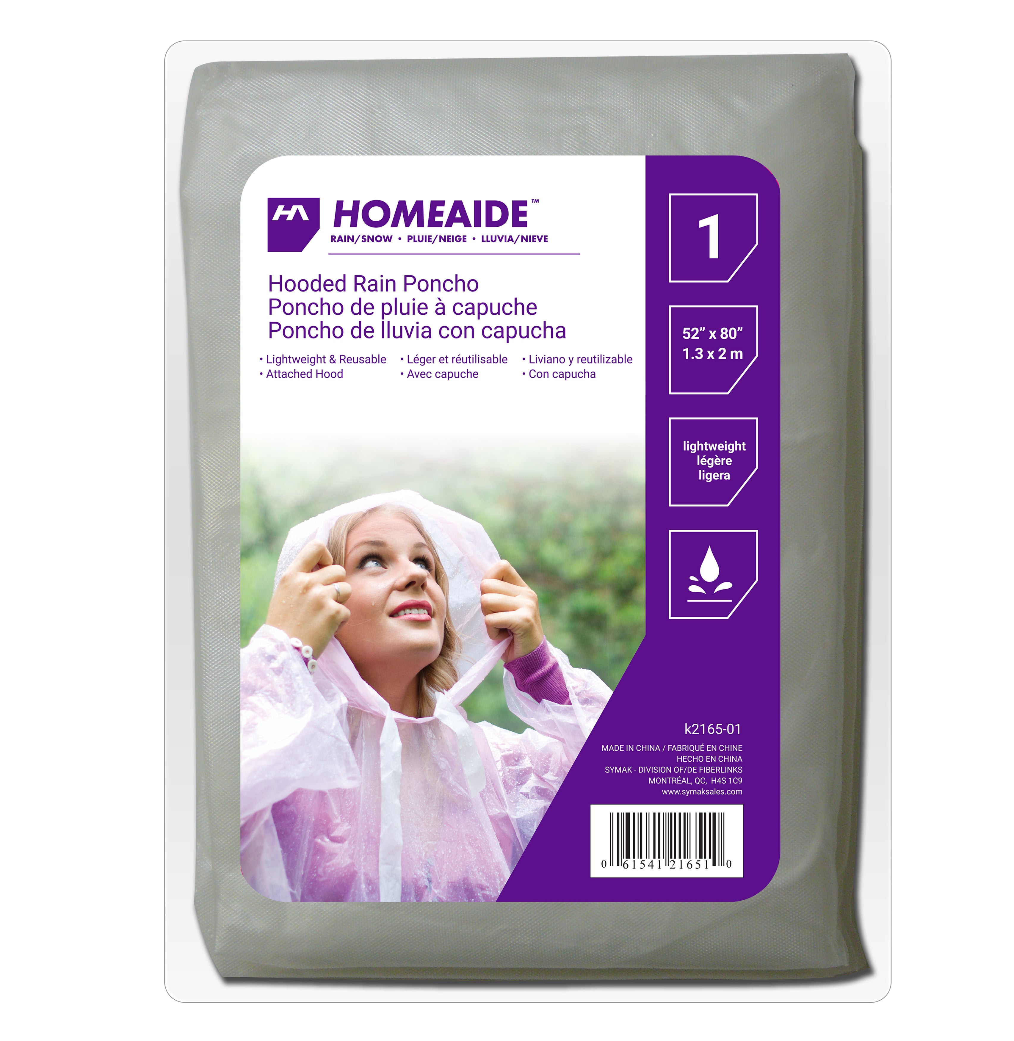 Homeaide Rain Hooded Clear Poncho 52x80in