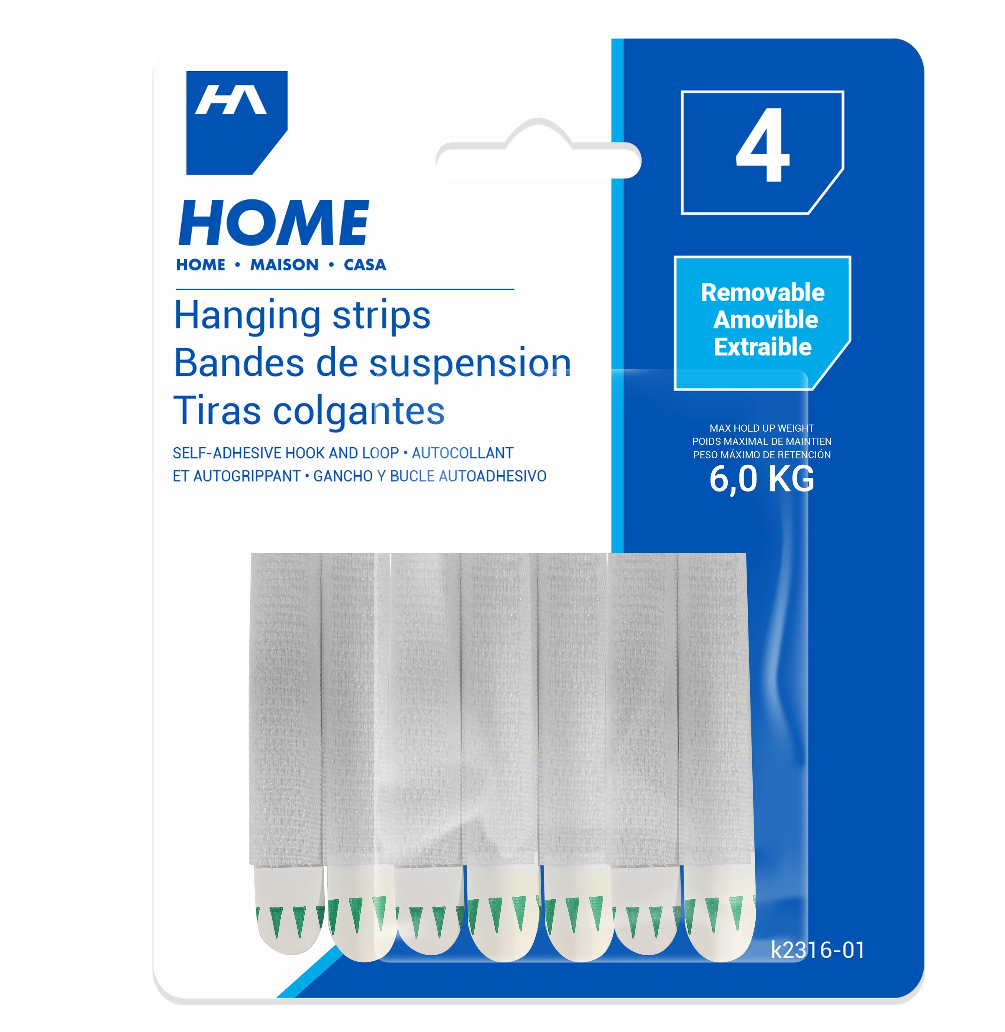 Homeaide 4 Self-adhesive Style Velcro Hanging Strips 0.5x2in