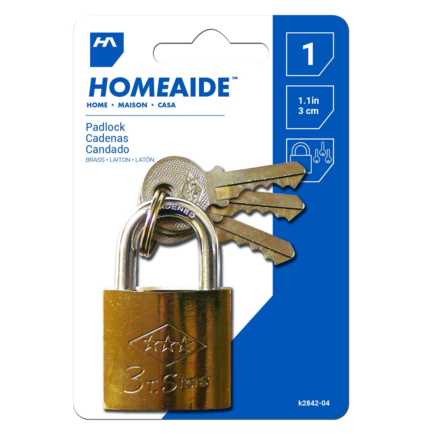 Homeaide Brass Padlock with 3 Keys 1.1in (3cm)