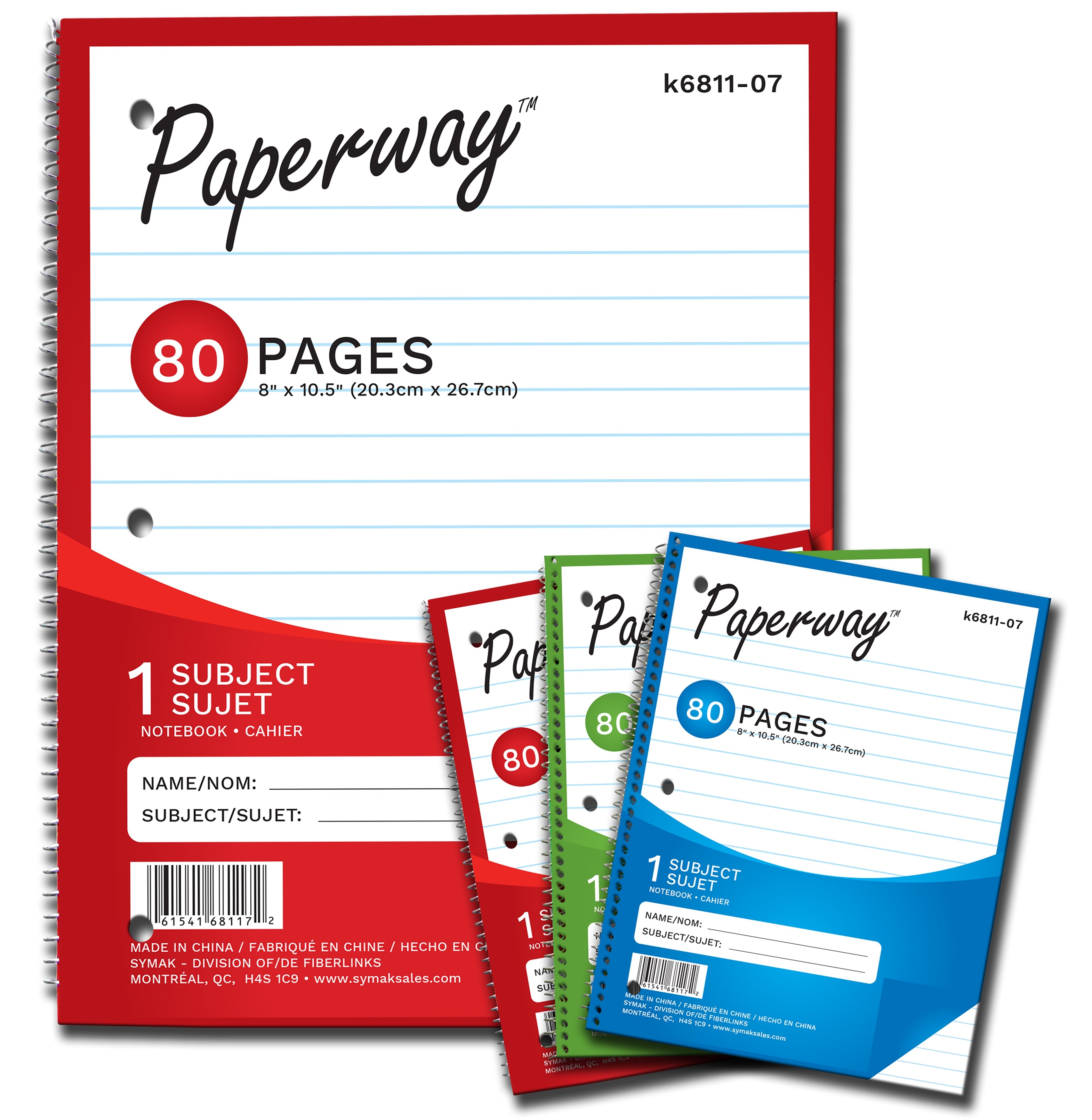 Paperway Spiral Notebook 80 Lined Pages 8x10.5in VRT