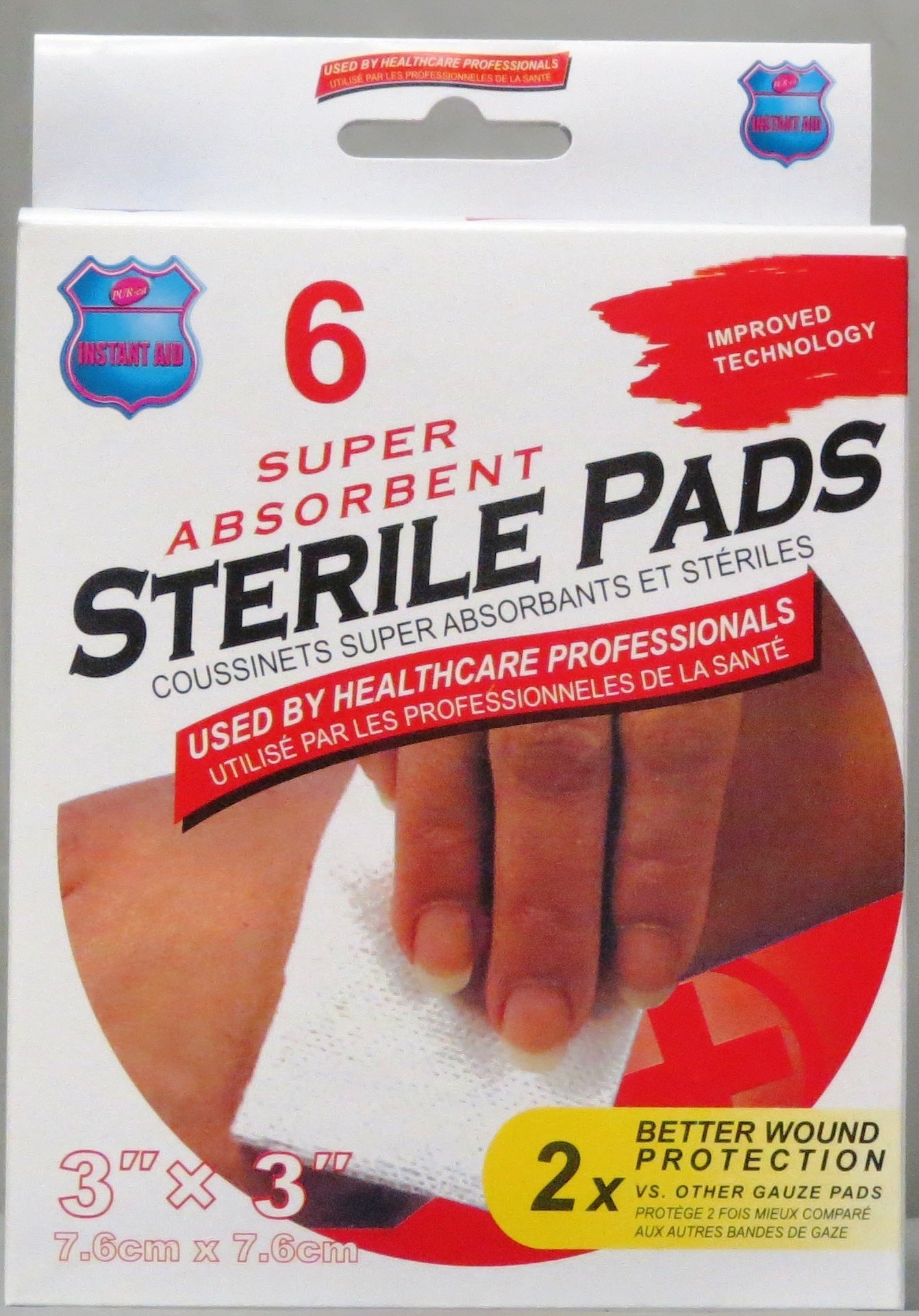 First Aid 6 Super Absorbent Sterile Pads 3x3in