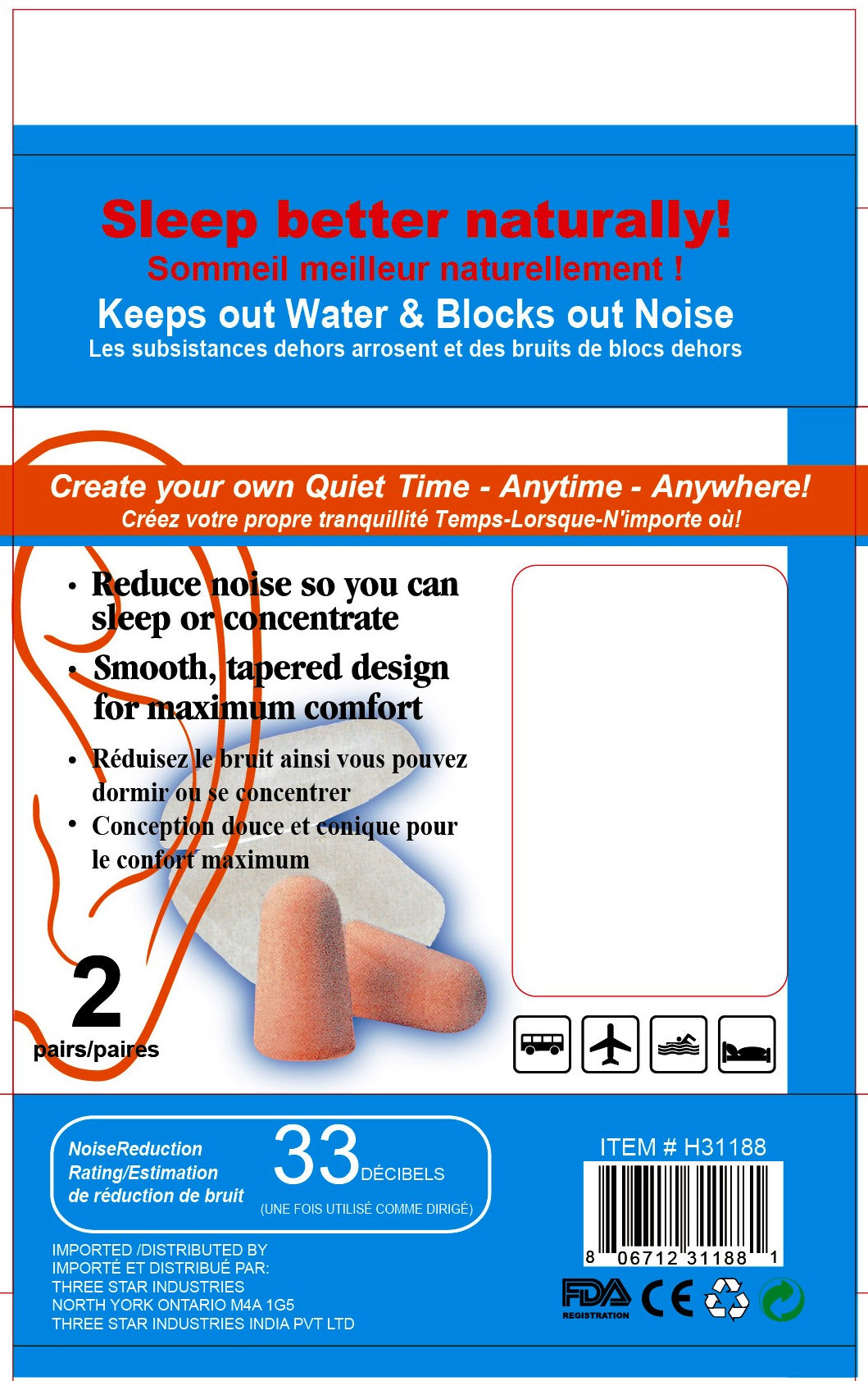 Instant Aid 2 Pairs Foam Ear Plugs