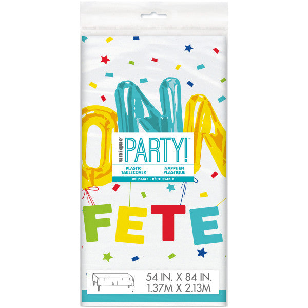 Bonne Fête Plastic Table Cover 54x84in