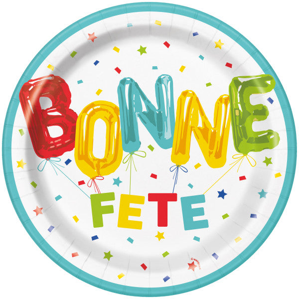 Bonne Fête 8 Round Paper Plates 9in