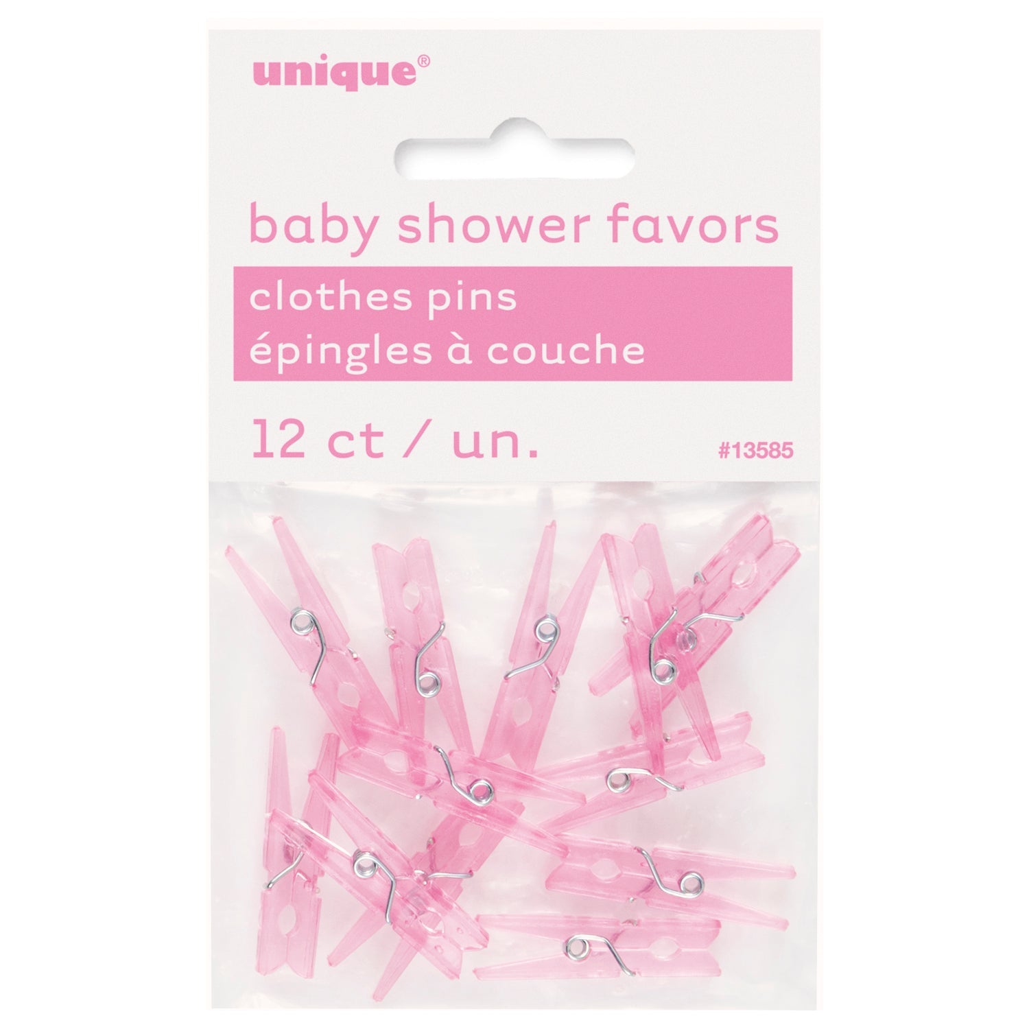 Baby Shower 12 Mini Pink Plastic Clothespins 1.2in