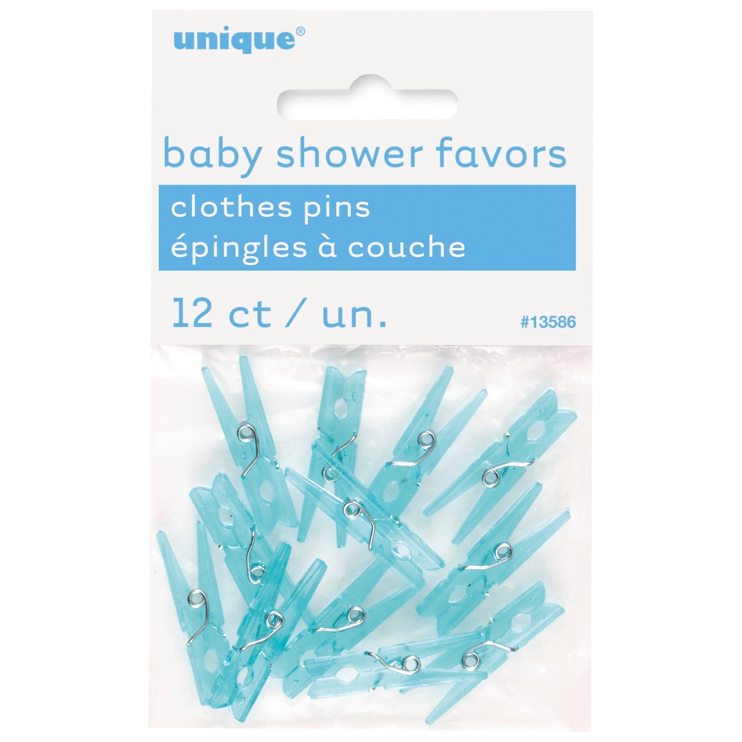Baby Shower 12 Mini Blue Plastic Clothespins 1.2in