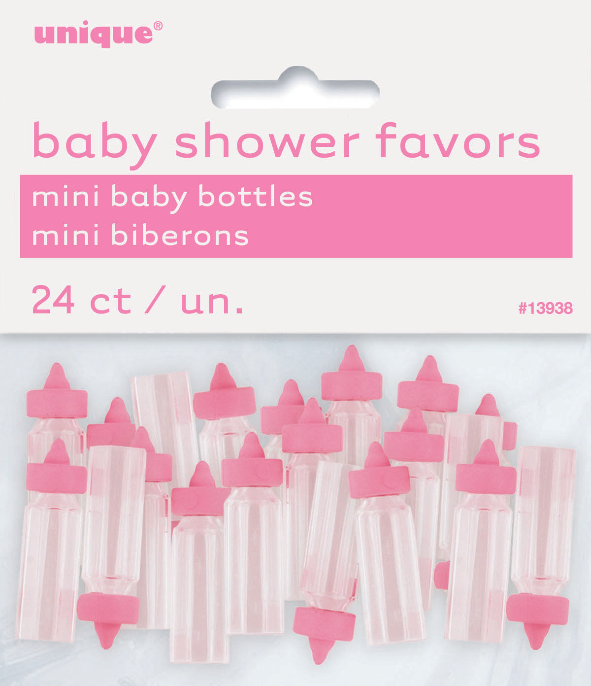 Baby Shower 24 Mini Pink Plastic Baby Bottles 1in