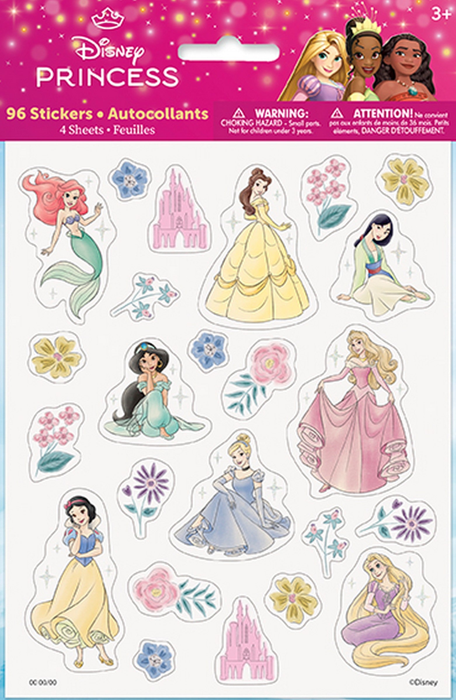 Disney Princess Glitter Stickers 4 Sheets Age 3+ 6.25x5in