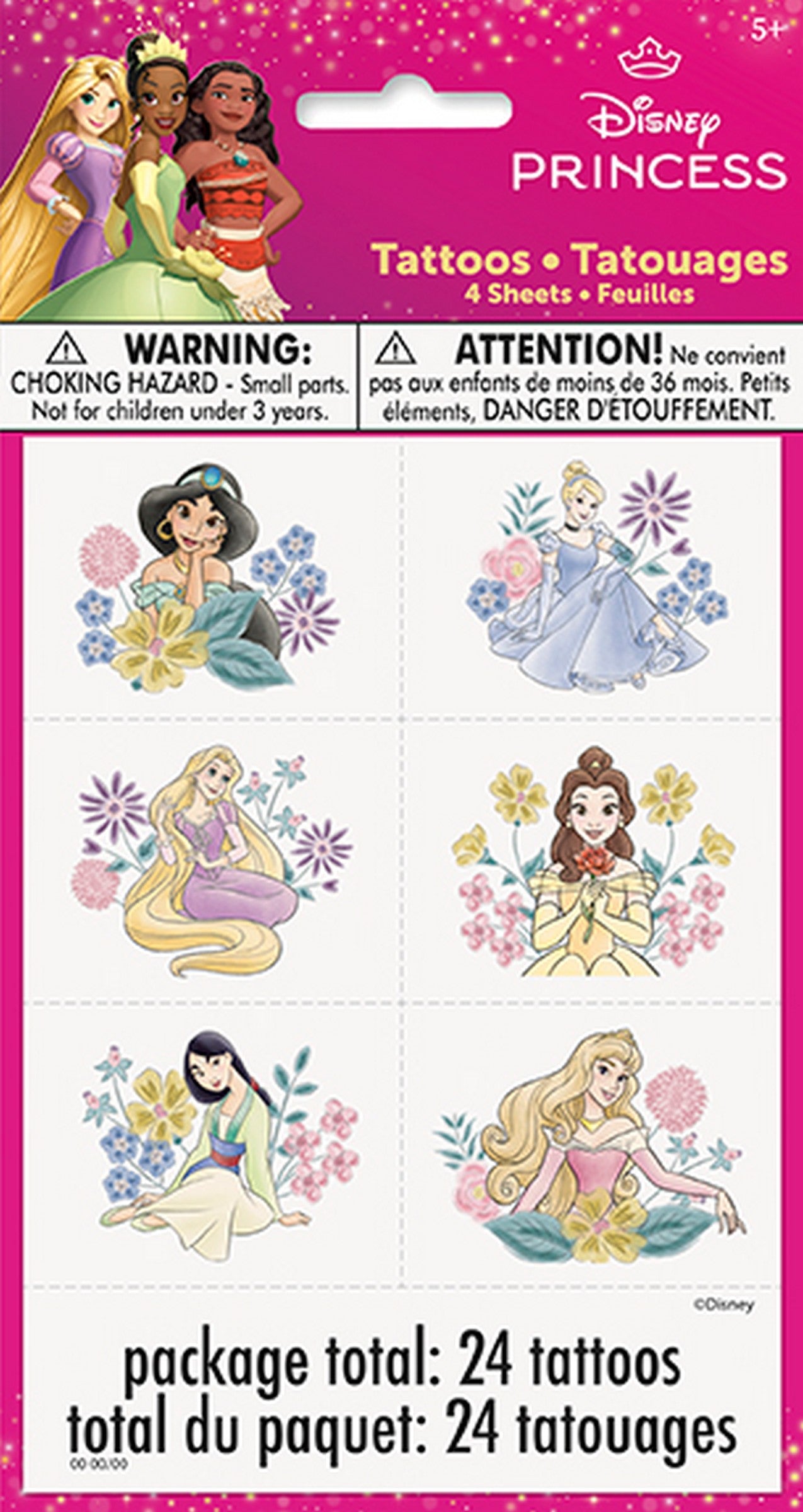 Disney Princess 24 Temporary Tattoos 1.5x2in each