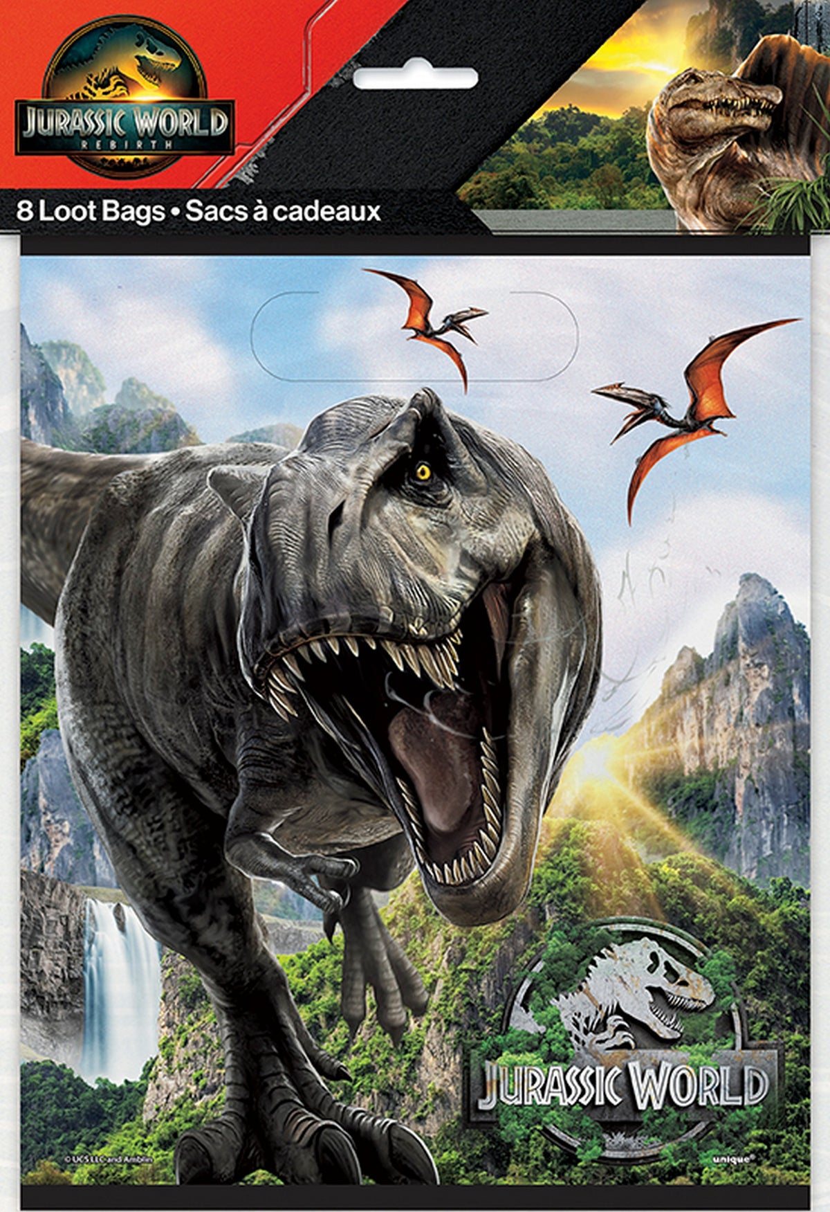 Jurassic 8 Plastic Loot Bags 7.25x9in