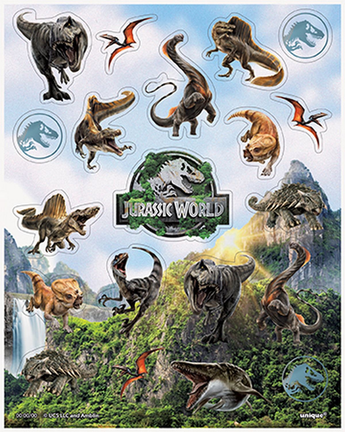 Jurassic Autocollants 4 feuilles 6.25x5po