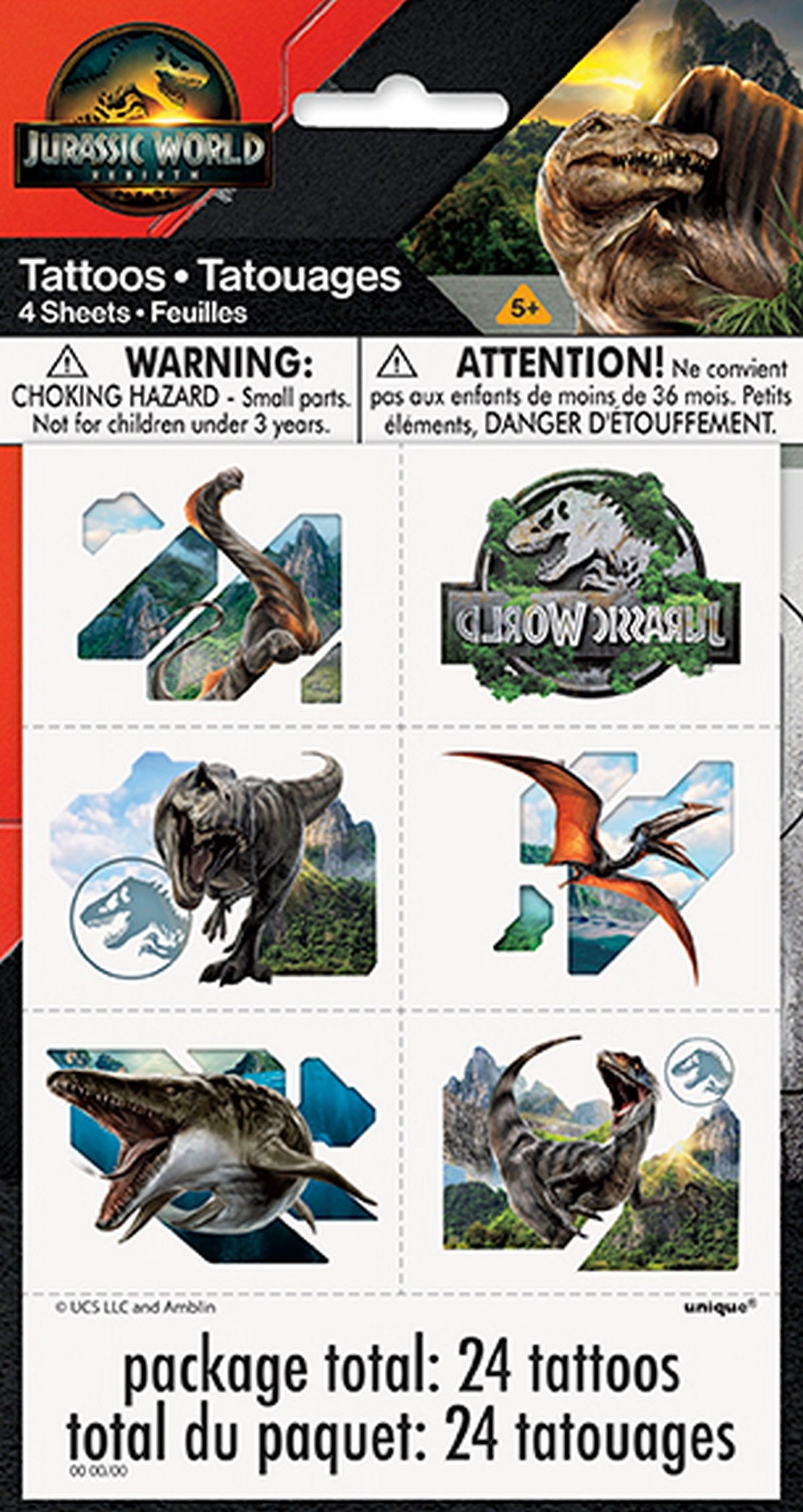 Jurassic 24 Temporary Tattoos 1.5x2in each