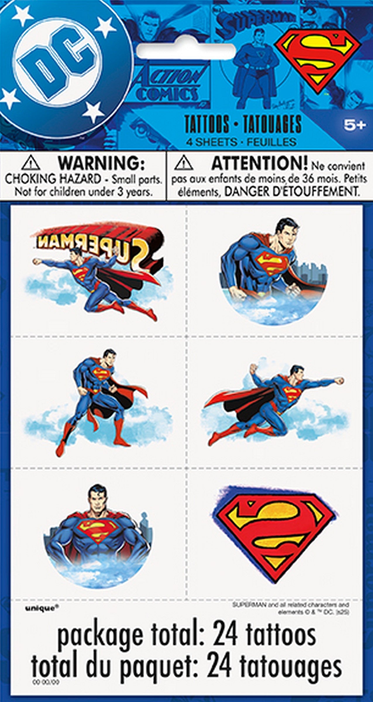 Superman 24 Temporary Tattoos 1.5x2in