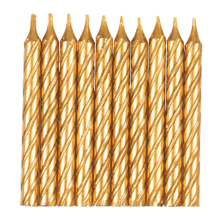 10 Gold Spiral Birthday Candles 2.4in