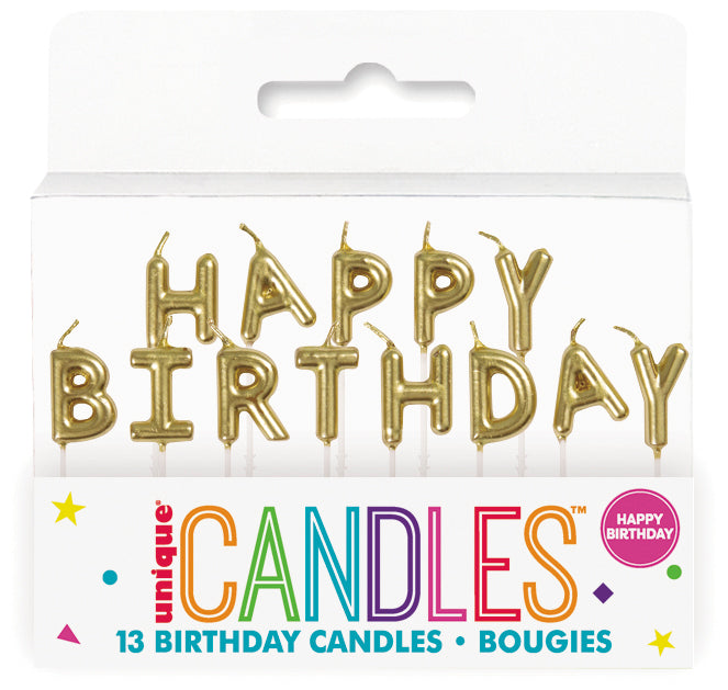 Gold Happy Birthday Pick Candles 13pcs 2.5in