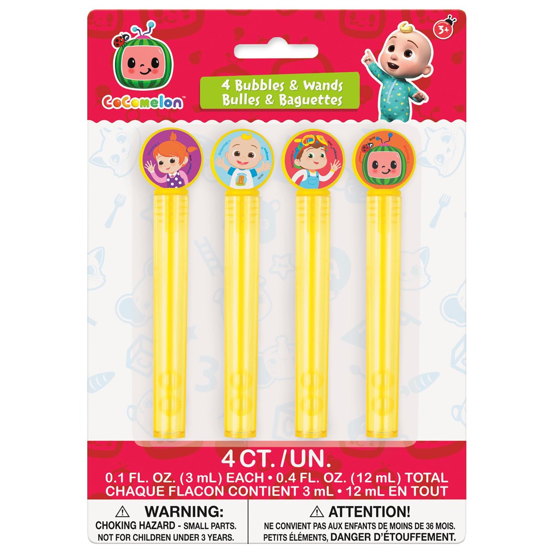 CoComelon 4 Bubbles and Wands - Non-toxic 4.5in 0.1oz each