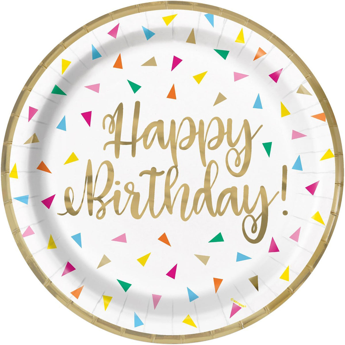 Bright Triangle 8 Round Paper Plates - Foil Accent 7in