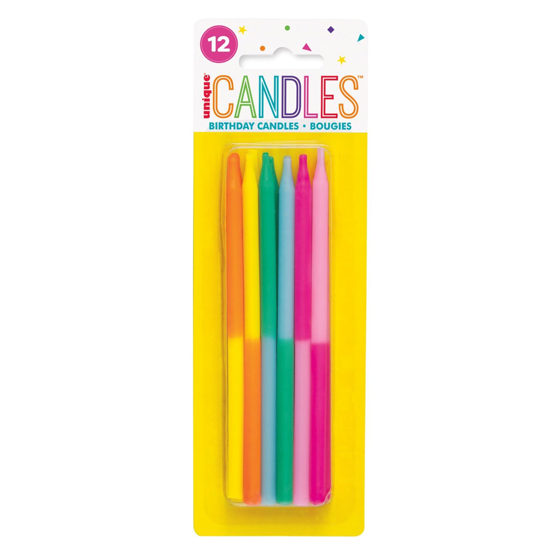 12 Two-tone Birthday Candles 5in