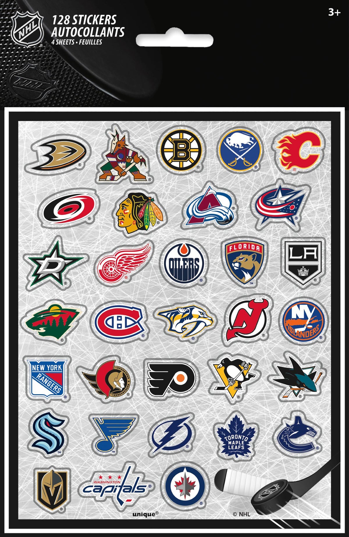 NHL 128 Stickers 6.25x5in sheet