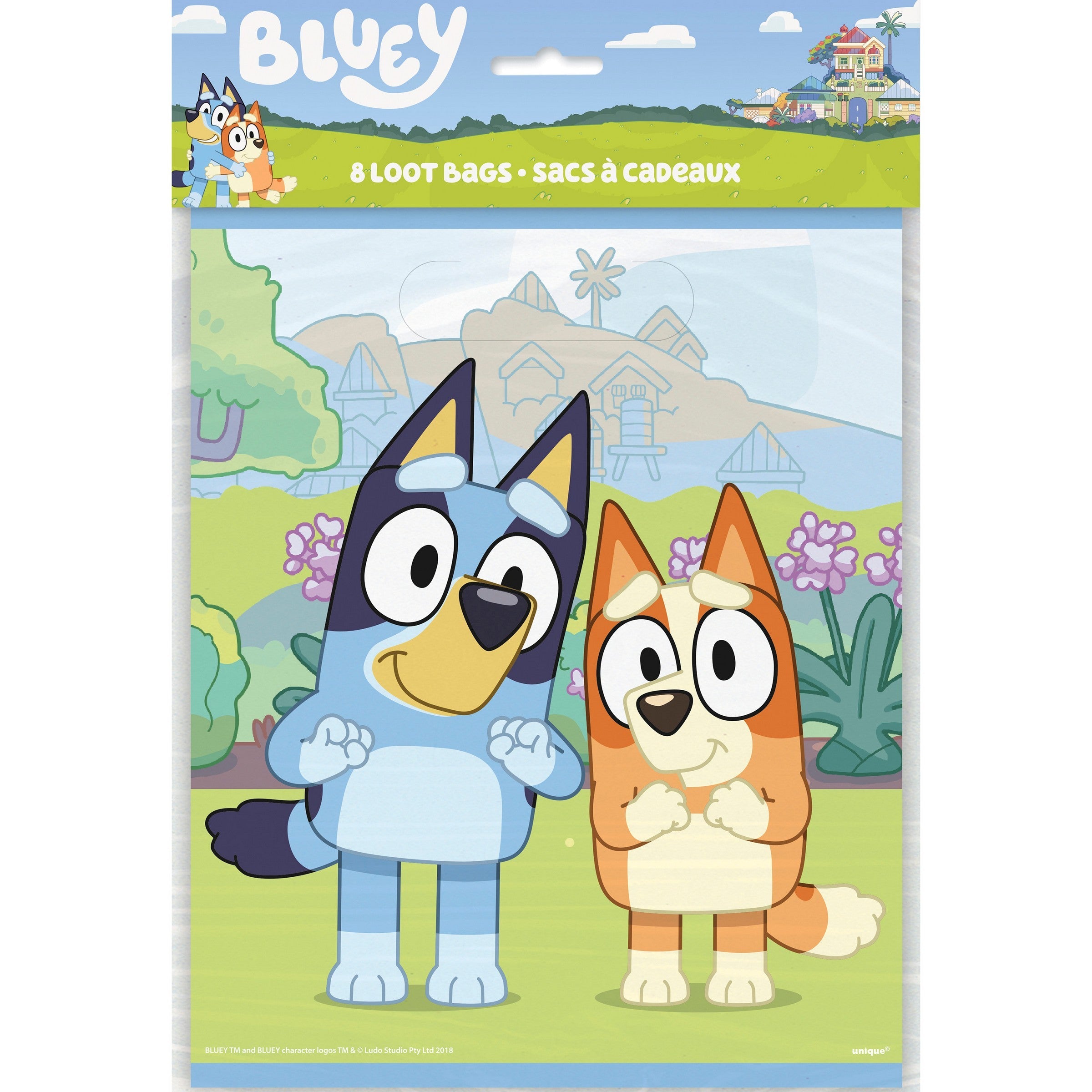 Bluey 8 Plastic Loot Bags 7.25x9in