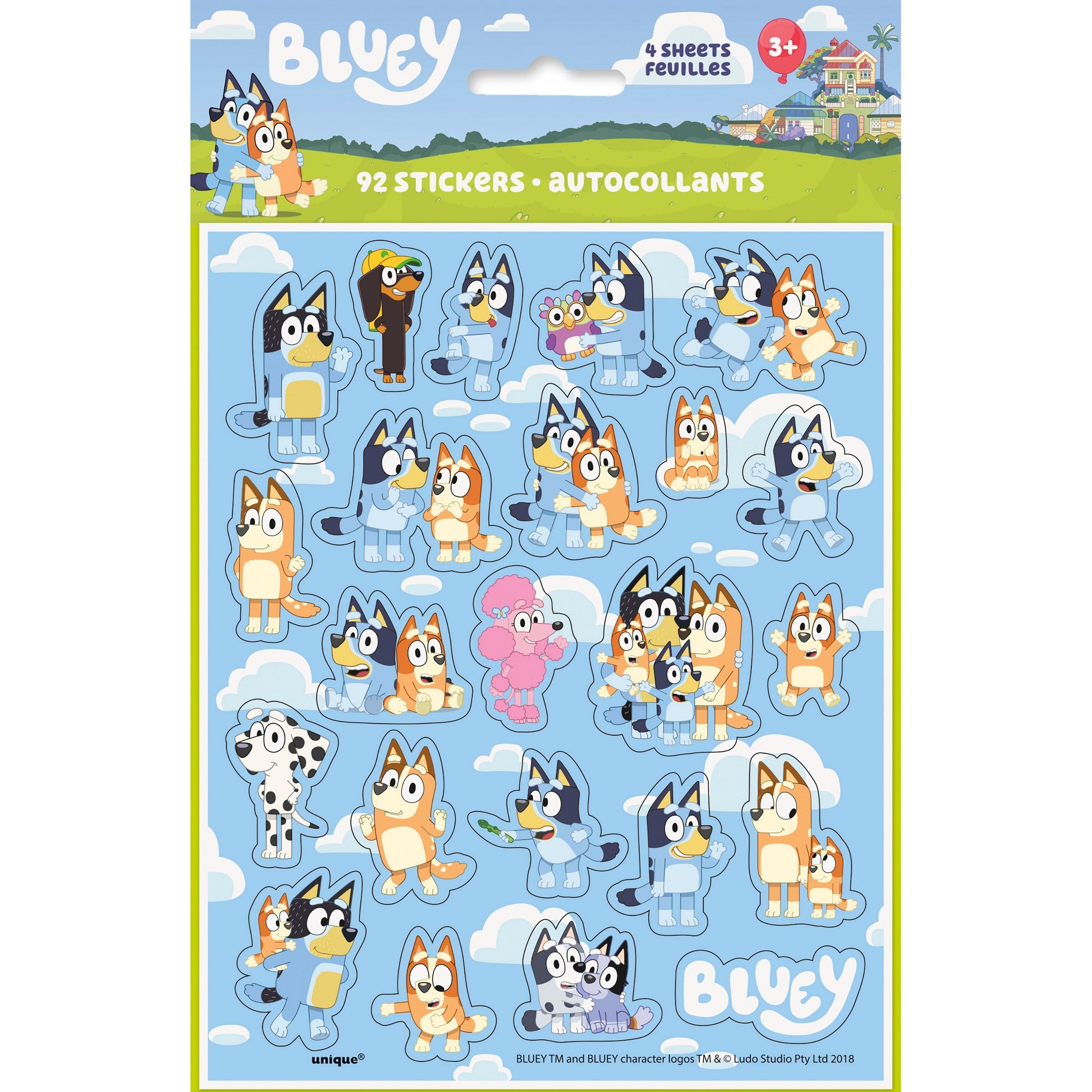 Bluey 4 Sheets Stickers 6.25x5in sheet