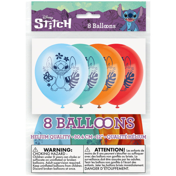 Stitch 8 Printed Latex Balloons Assorted Colors 12in