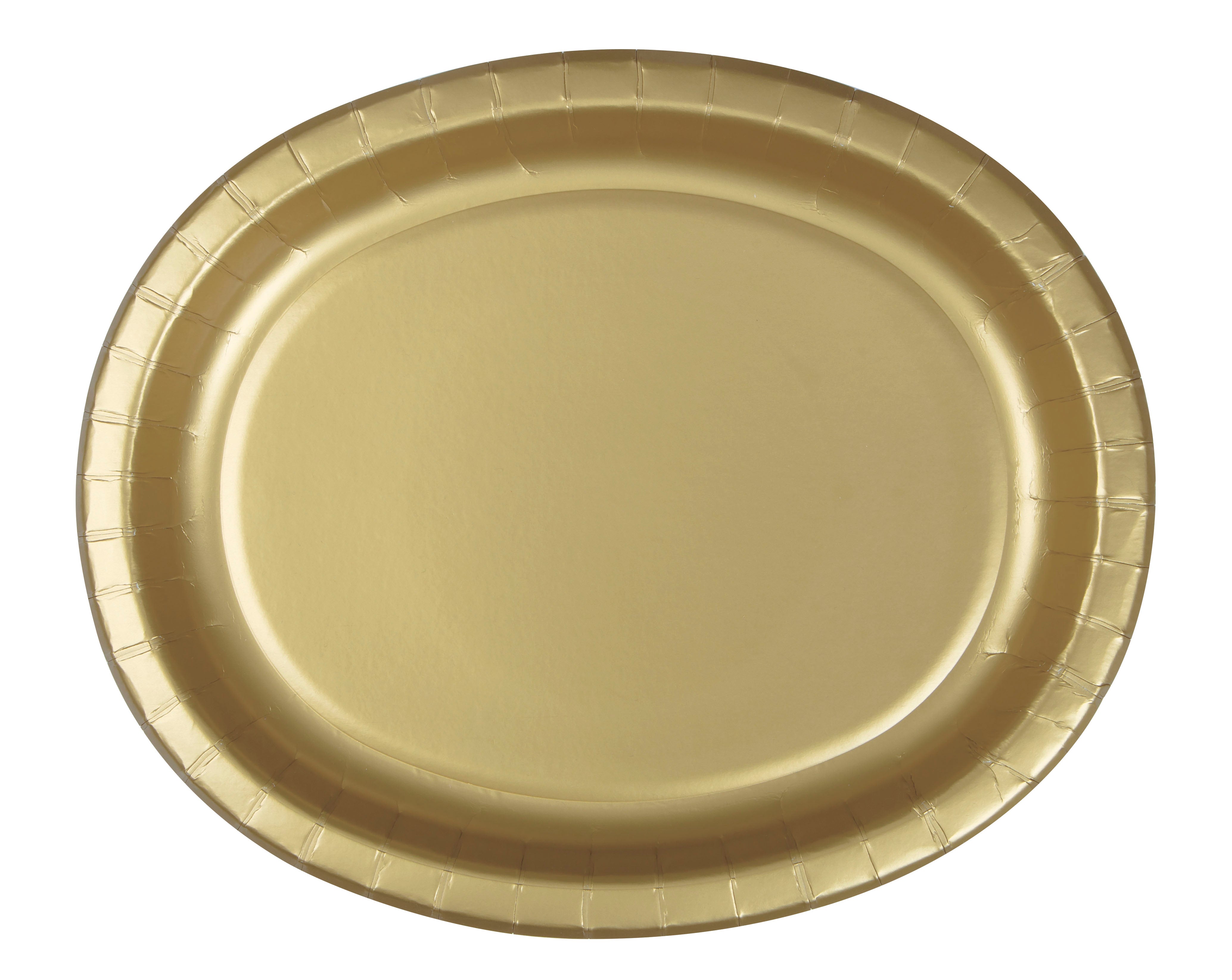 8 Gold Oval Paper Plates 10x12.25in