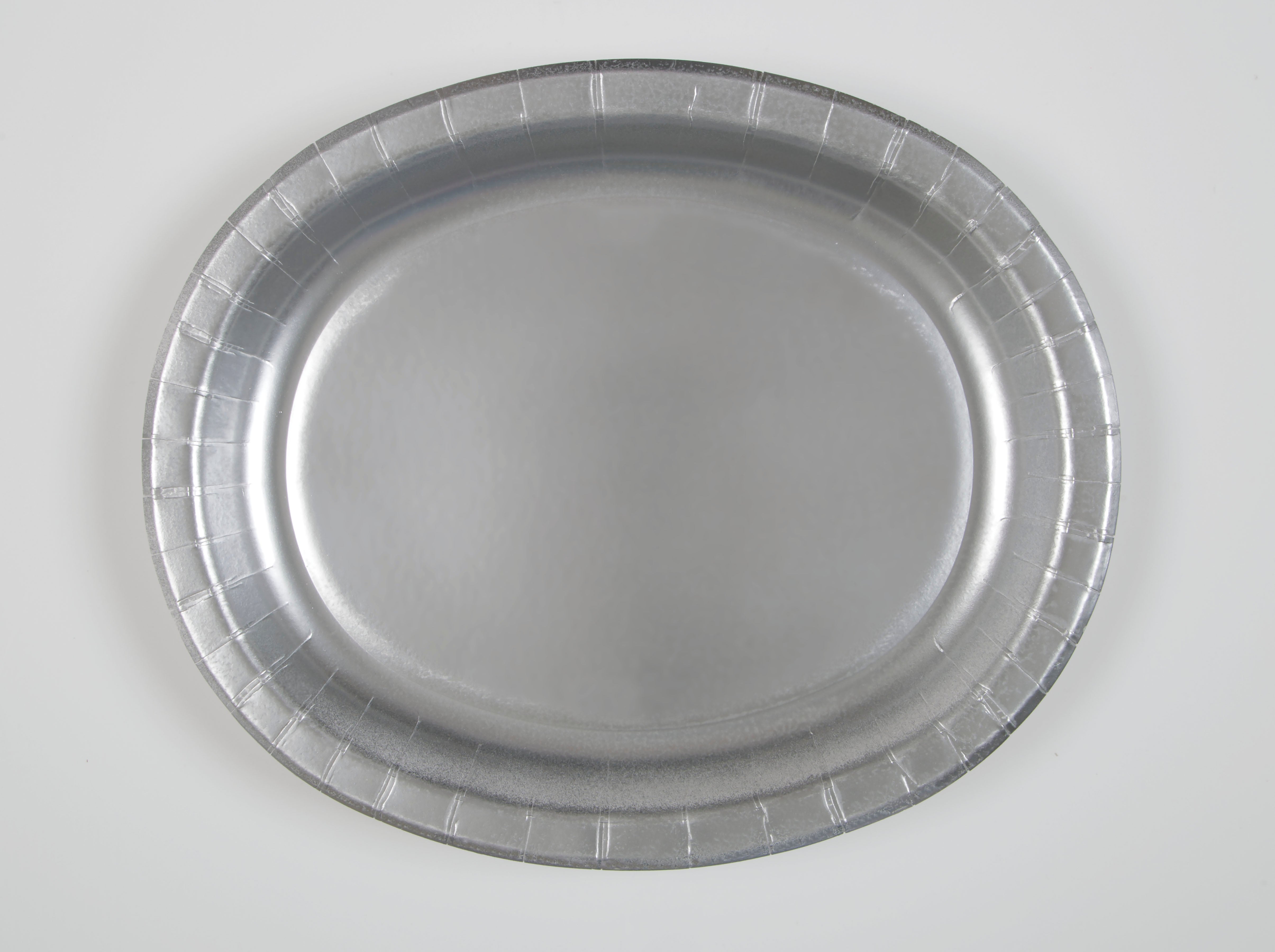 8 Silver Oval Paper Plates 10x12.25in