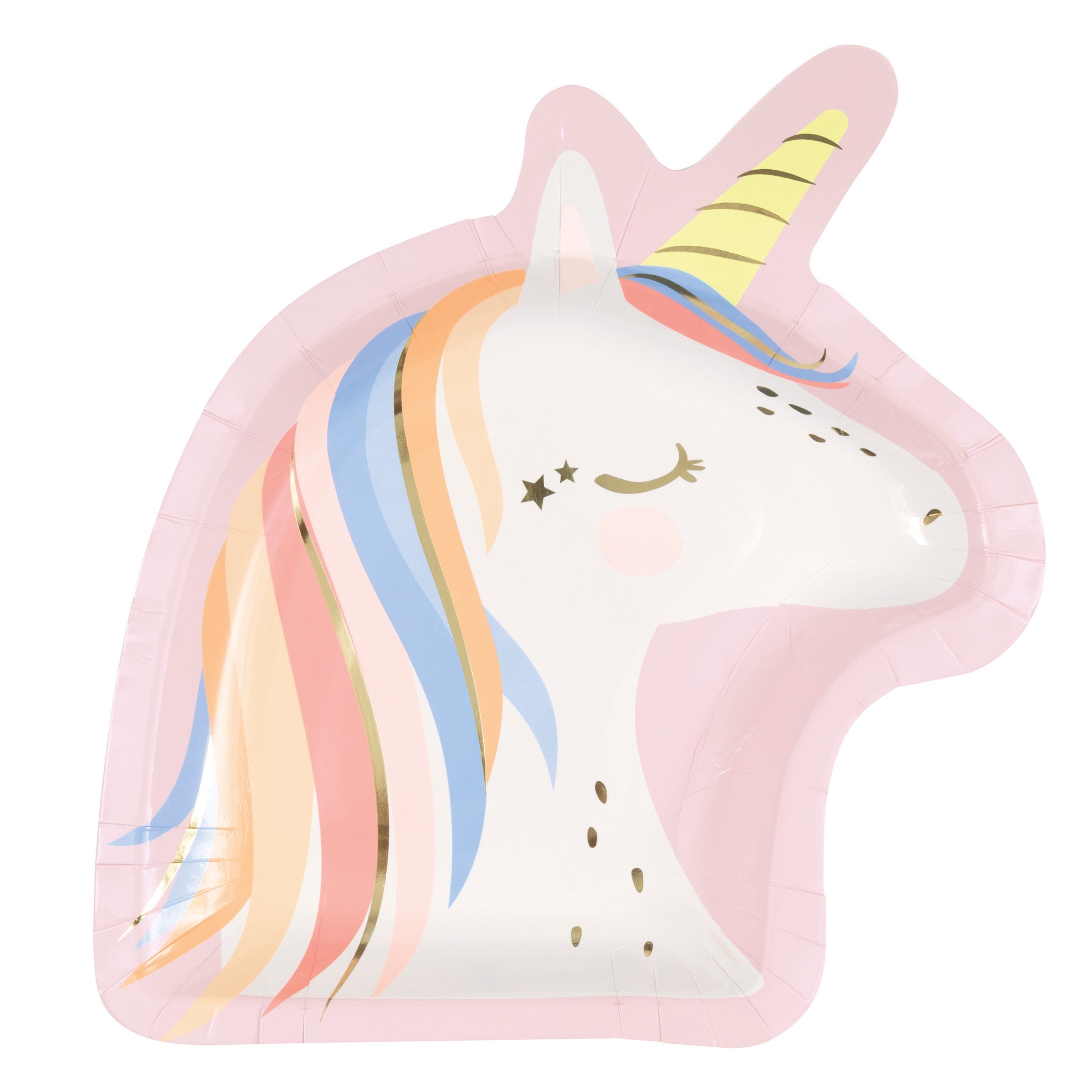 Dainty Unicorn 8 Shaped Paper Plates with Foil 9.25x8in