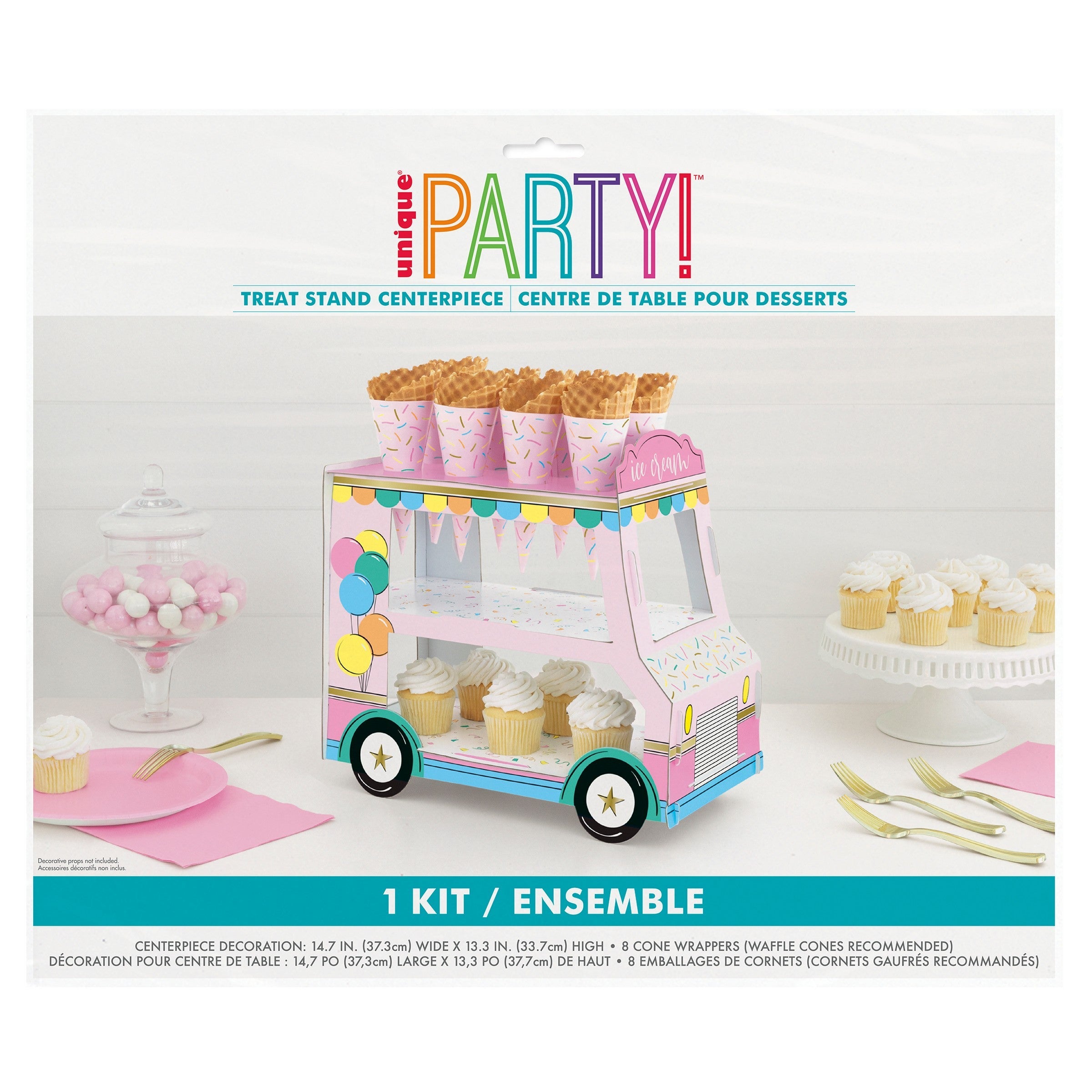 Rainbow Birthday Sweets Dessert Stand with 8 Cone Wrappers 14.7x13.3in