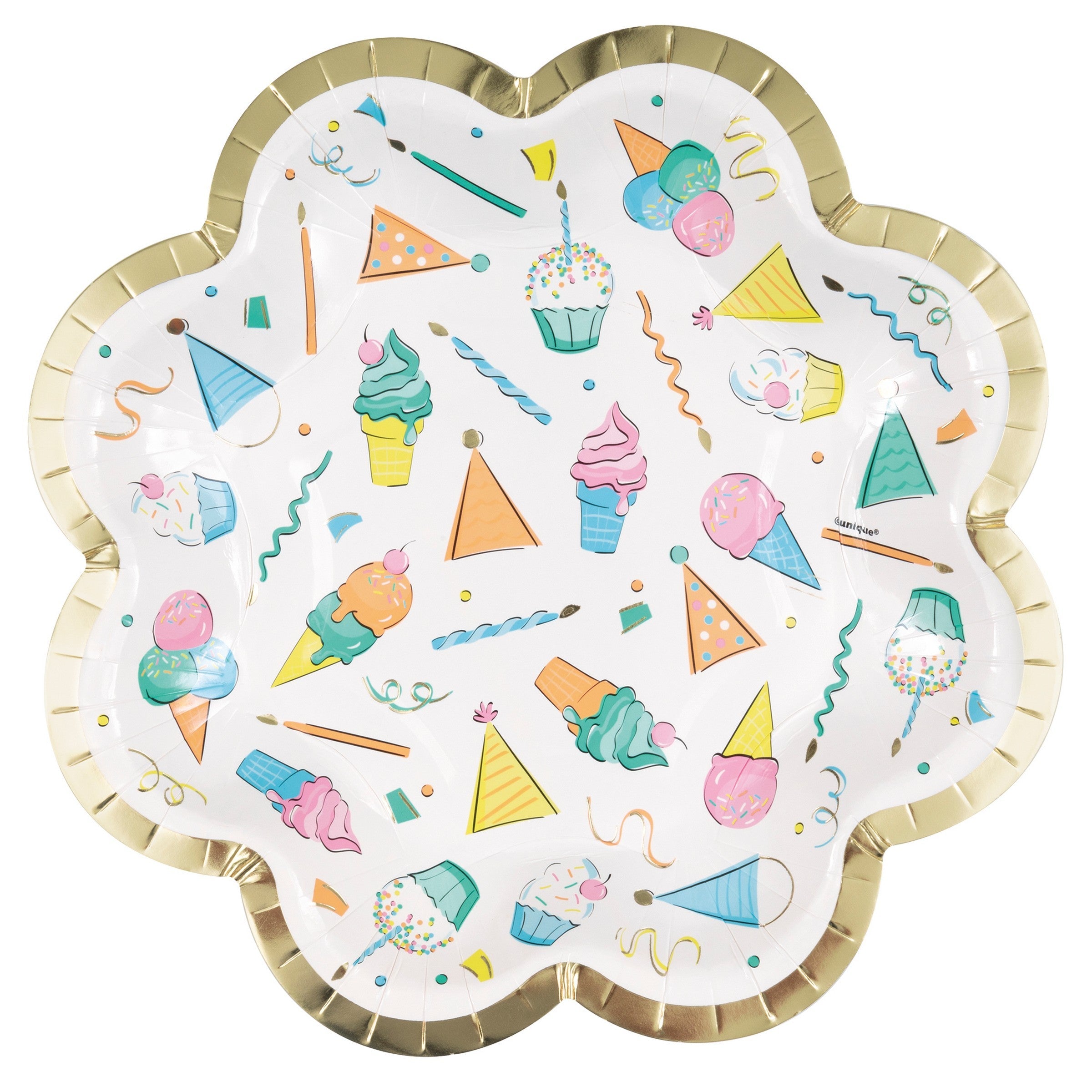 Rainbow Birthday Sweets 8 Shaped Paper Plates with Foil 8.25in