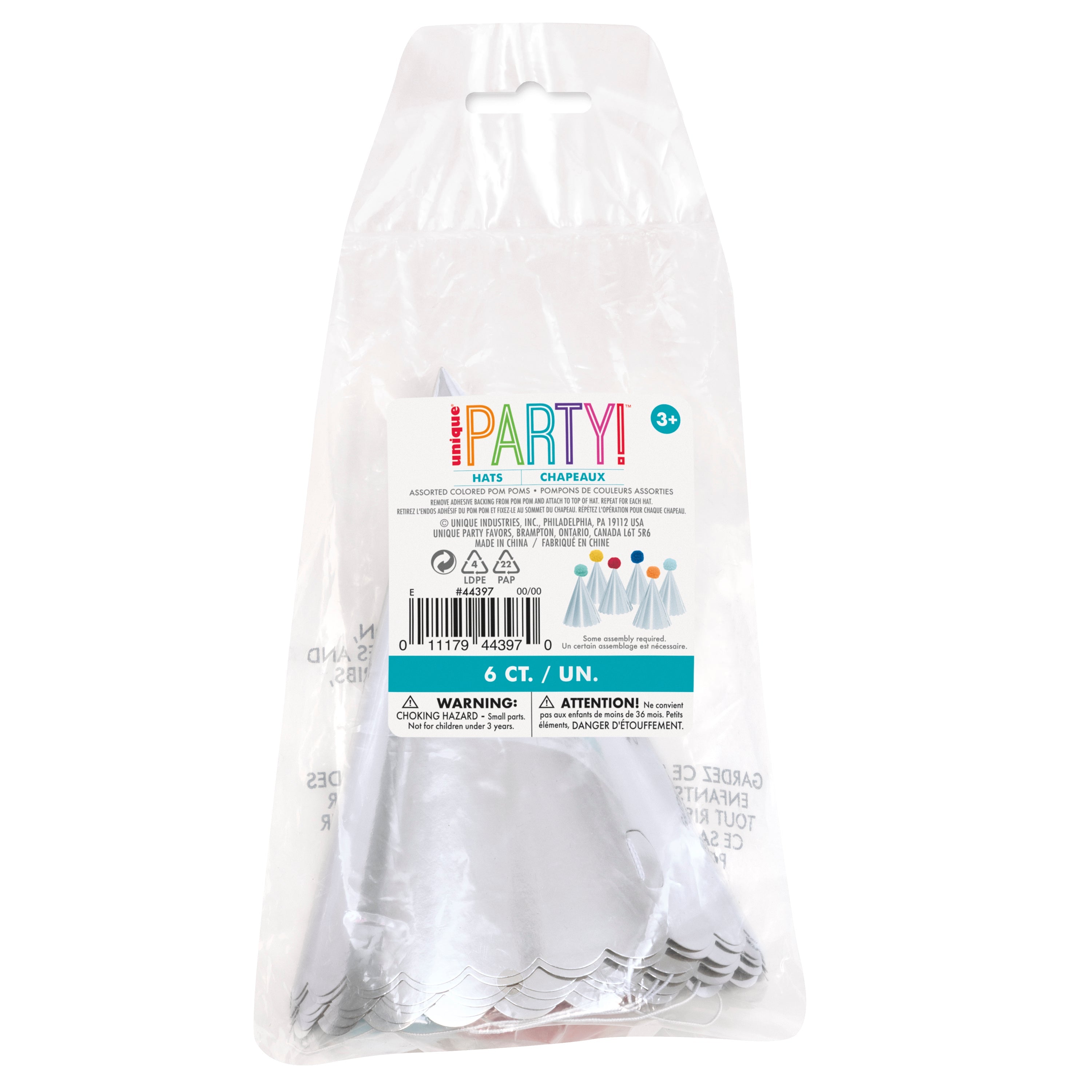 Happy Birthday Dots 6 Party Hats with Pom Poms