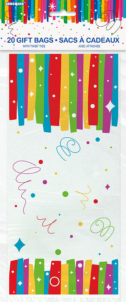 Rainbow Ribbons Birthday 20 Cello Bags - Twist-ties Included 11x5in