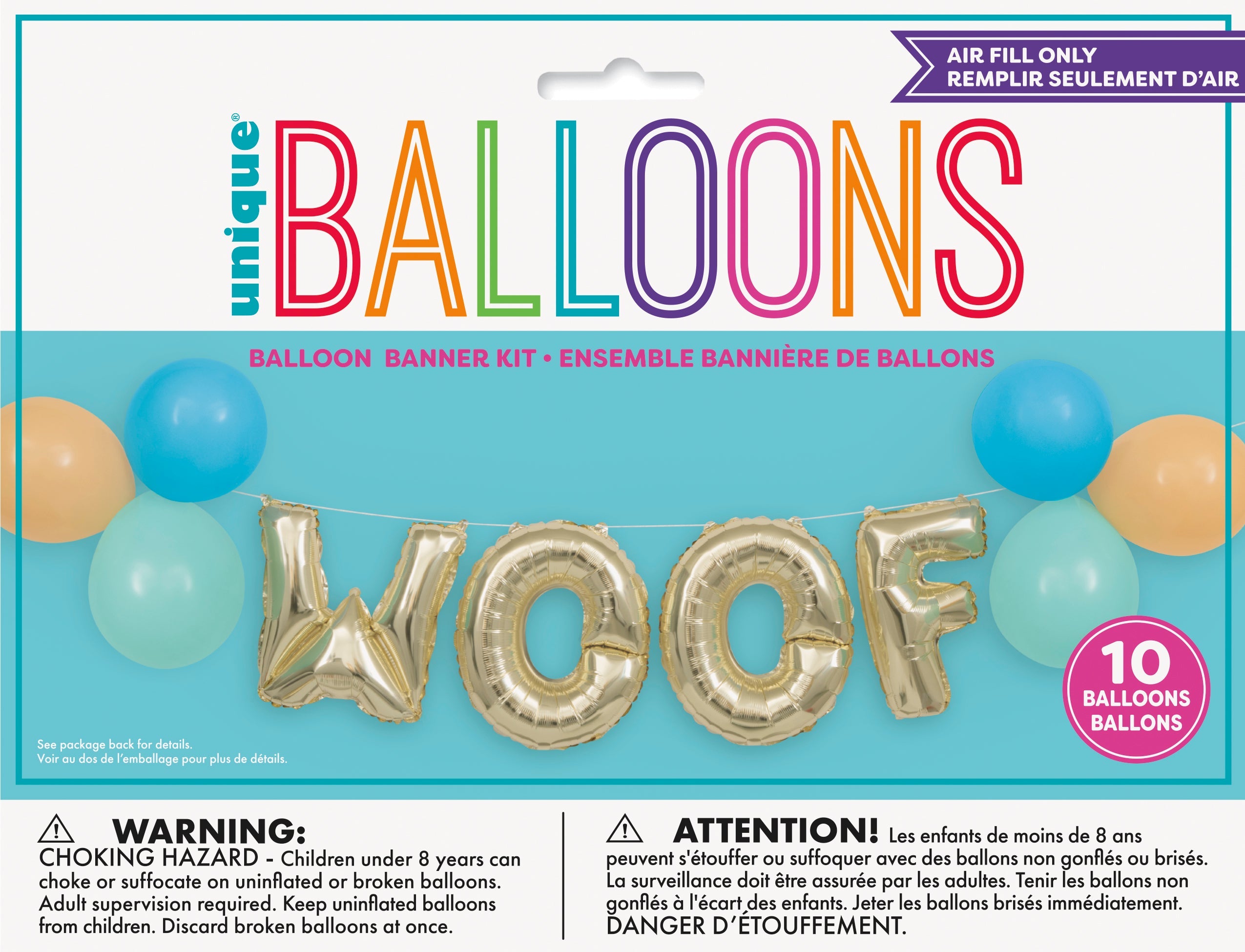 Paw Party Letter Balloon Banner Kit Woof 120in - Latex 9in and Foil 14in