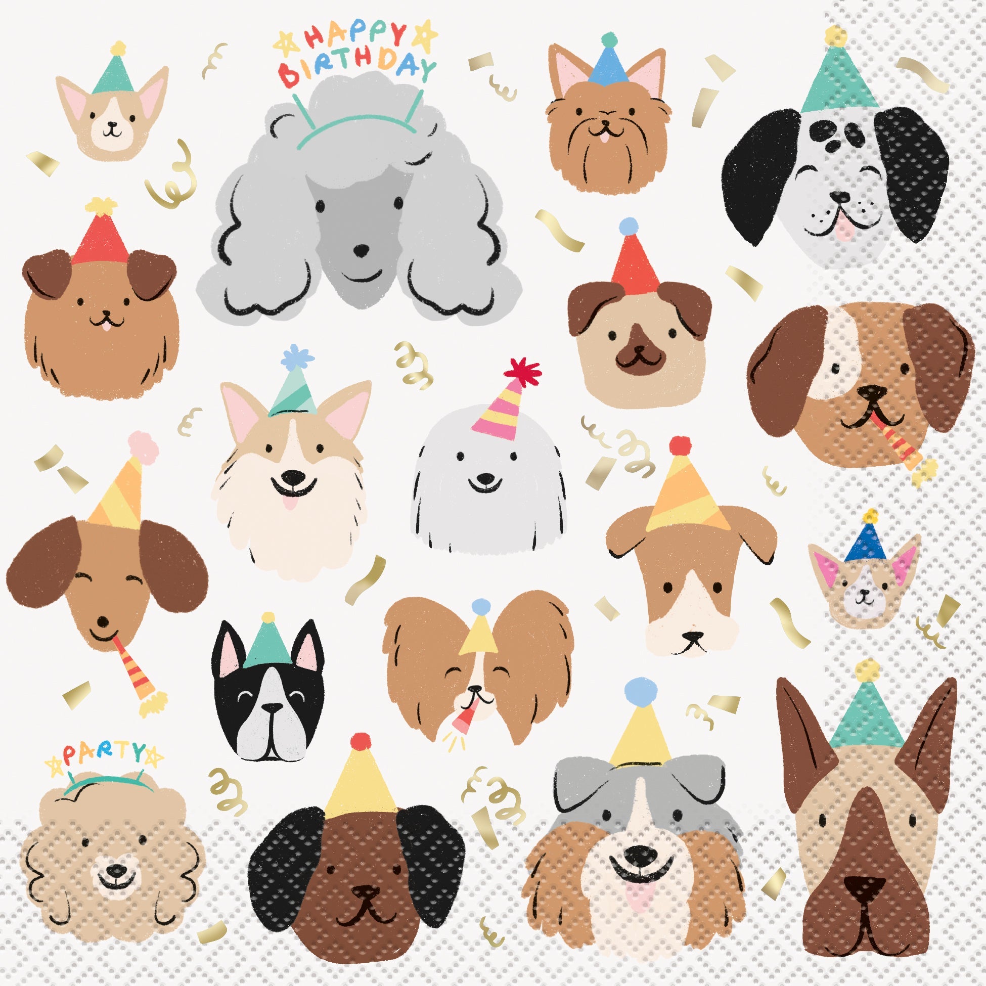 Paw Party 16 Dog Print Luncheon Napkins with Foil 12.75x12.75in