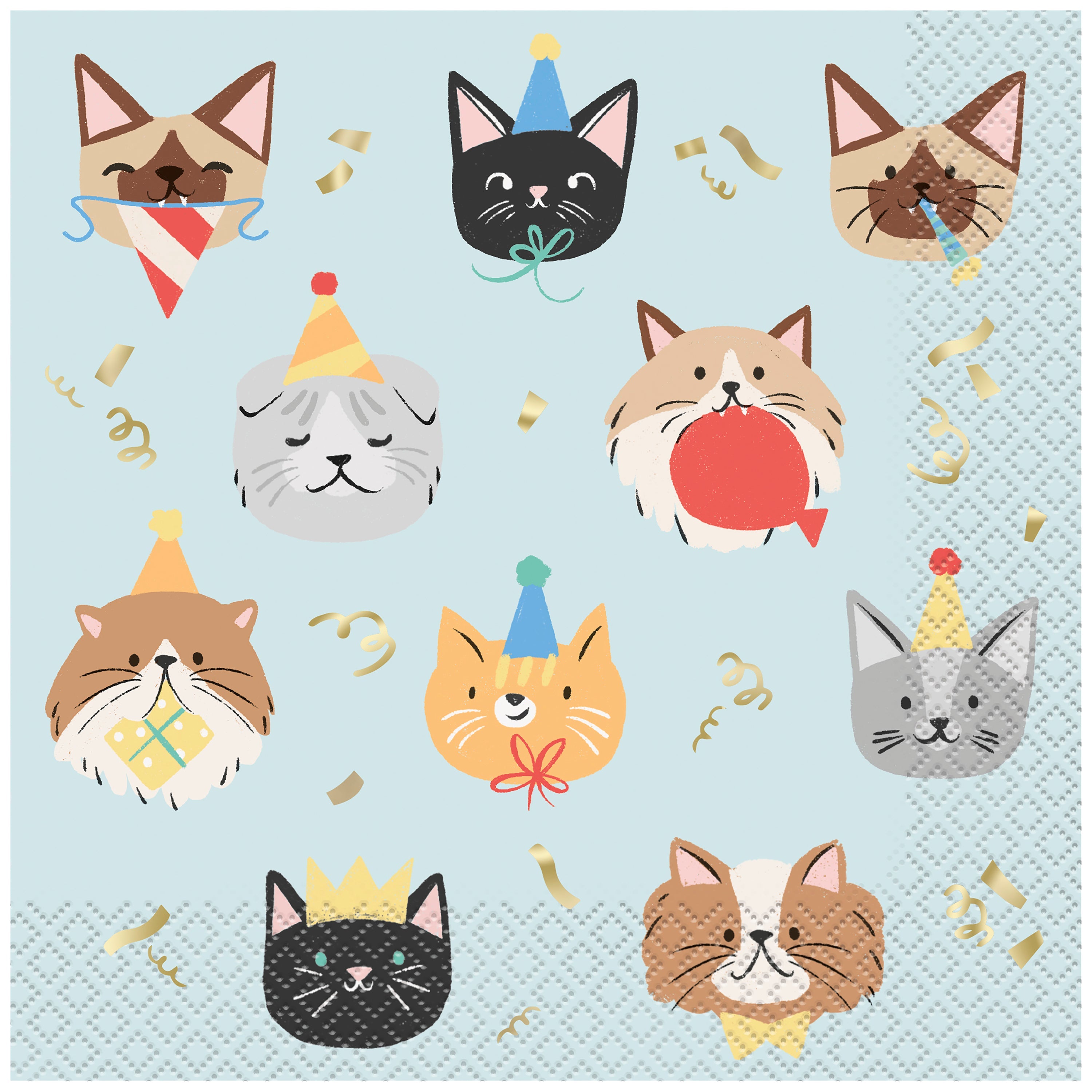 Paw Party 16 Cat Print Luncheon Napkins with Foil 12.75x12.75in