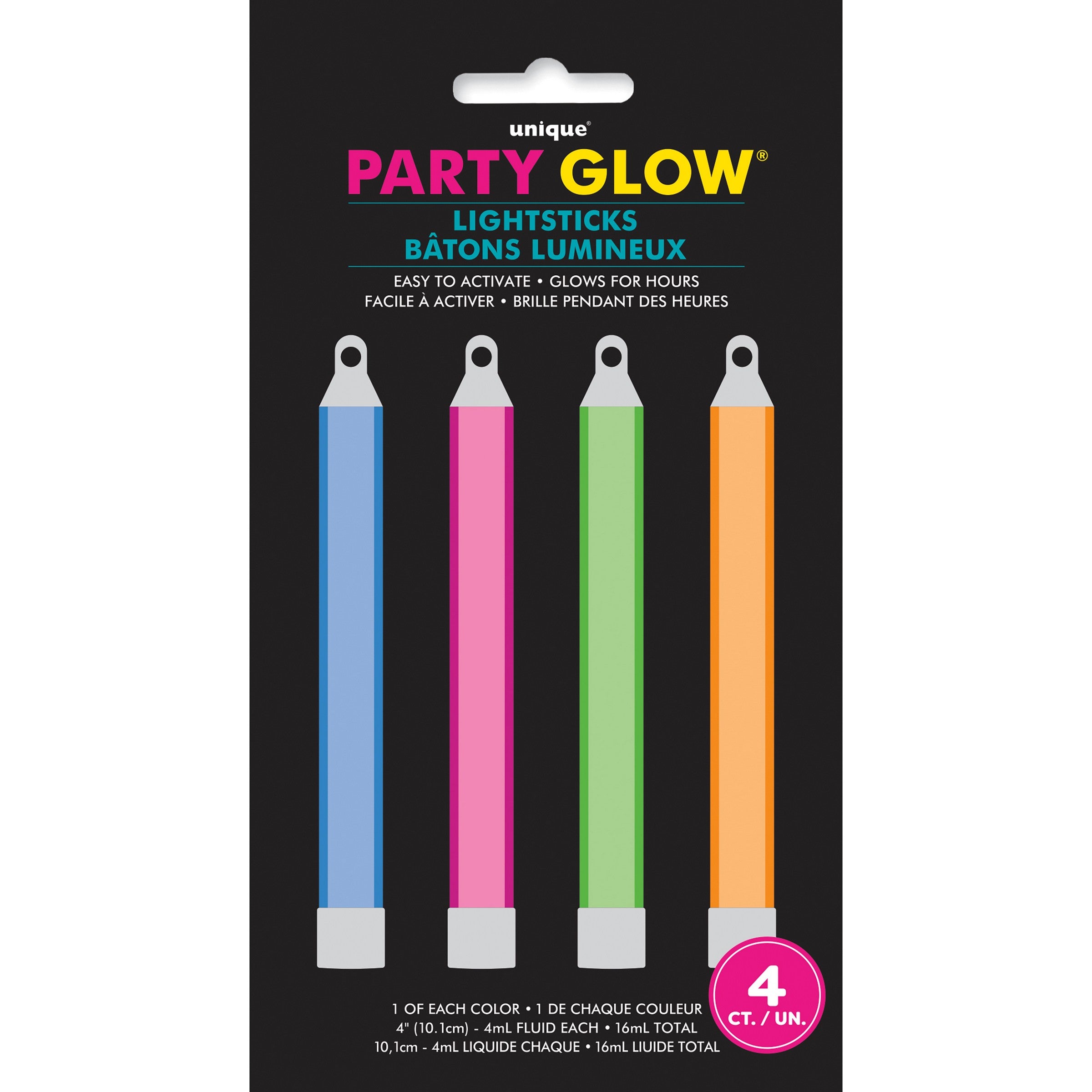 4 Assorted Colors Glow Sticks 4in
