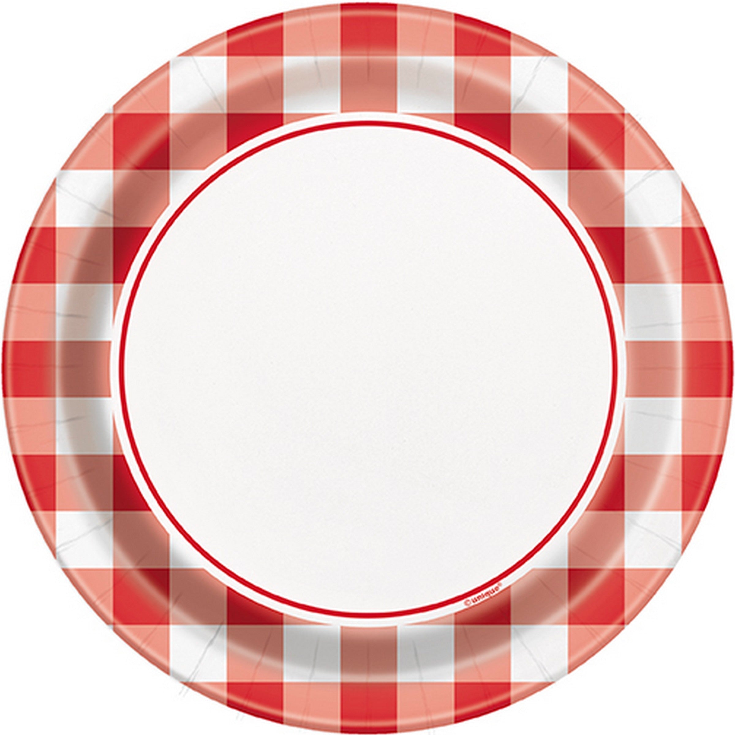 Red Gingham 8 Round Paper Plates 7in