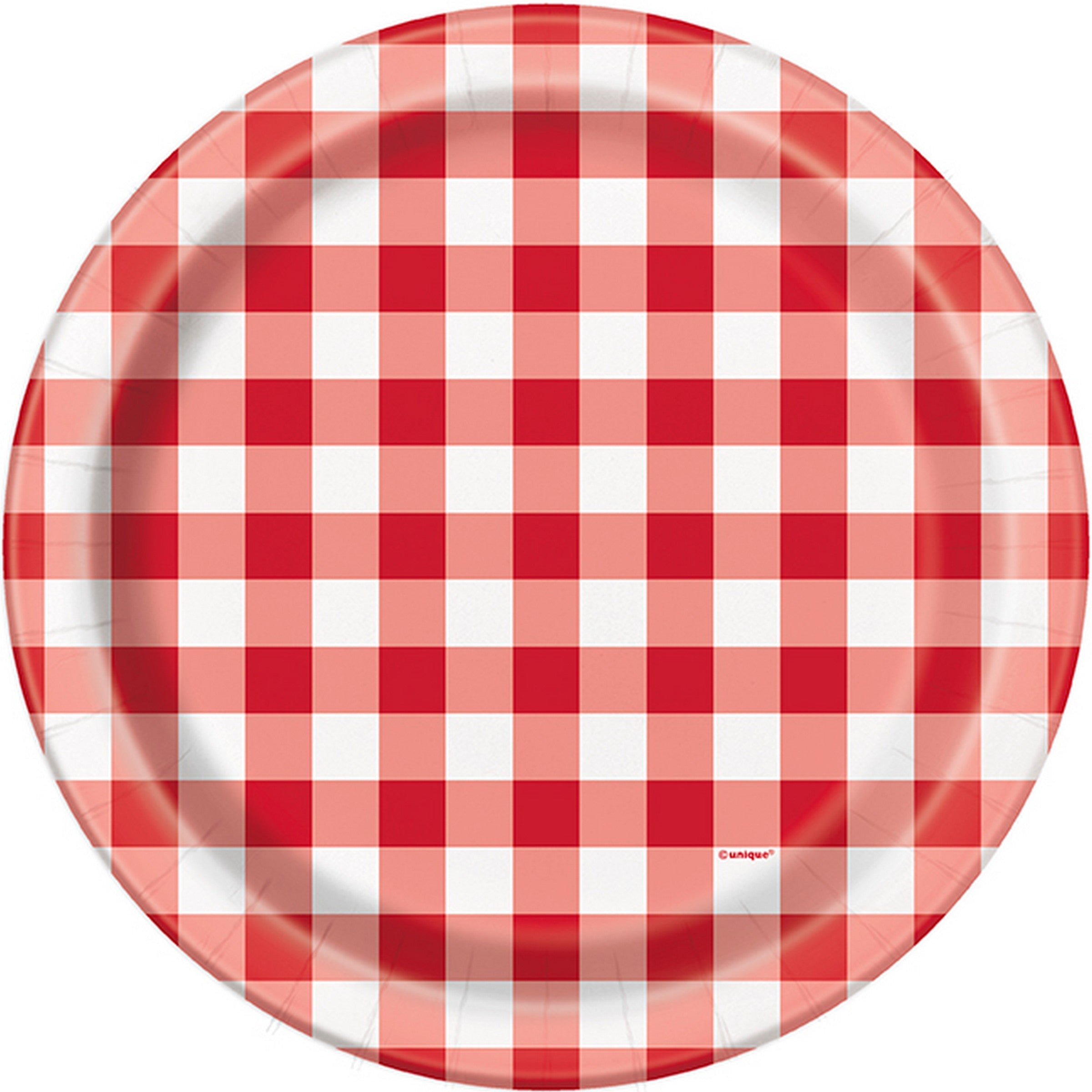 Red Gingham 8 Round Paper Plates 9in