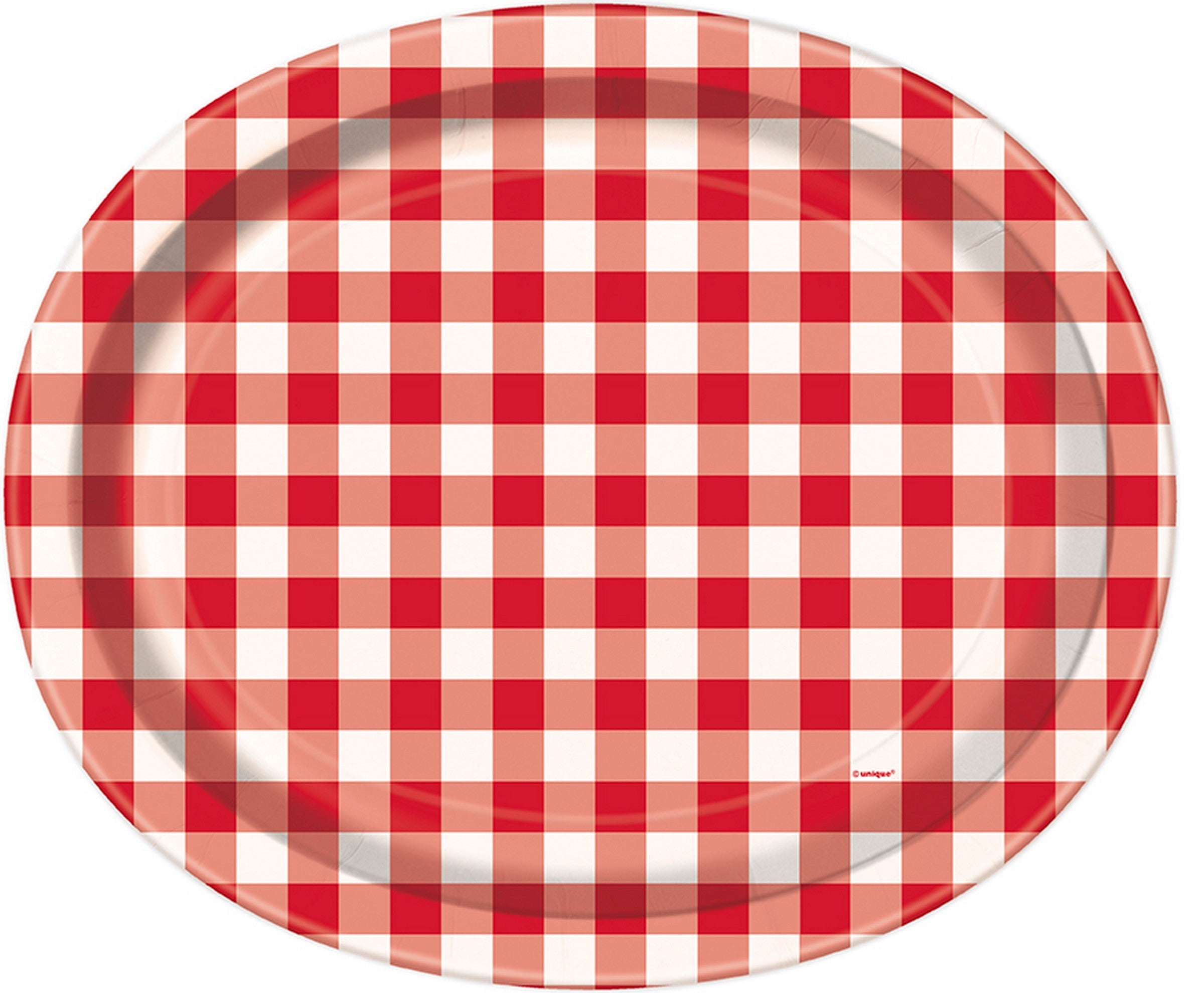 Red Gingham 8 Oval Paper Plates 12in