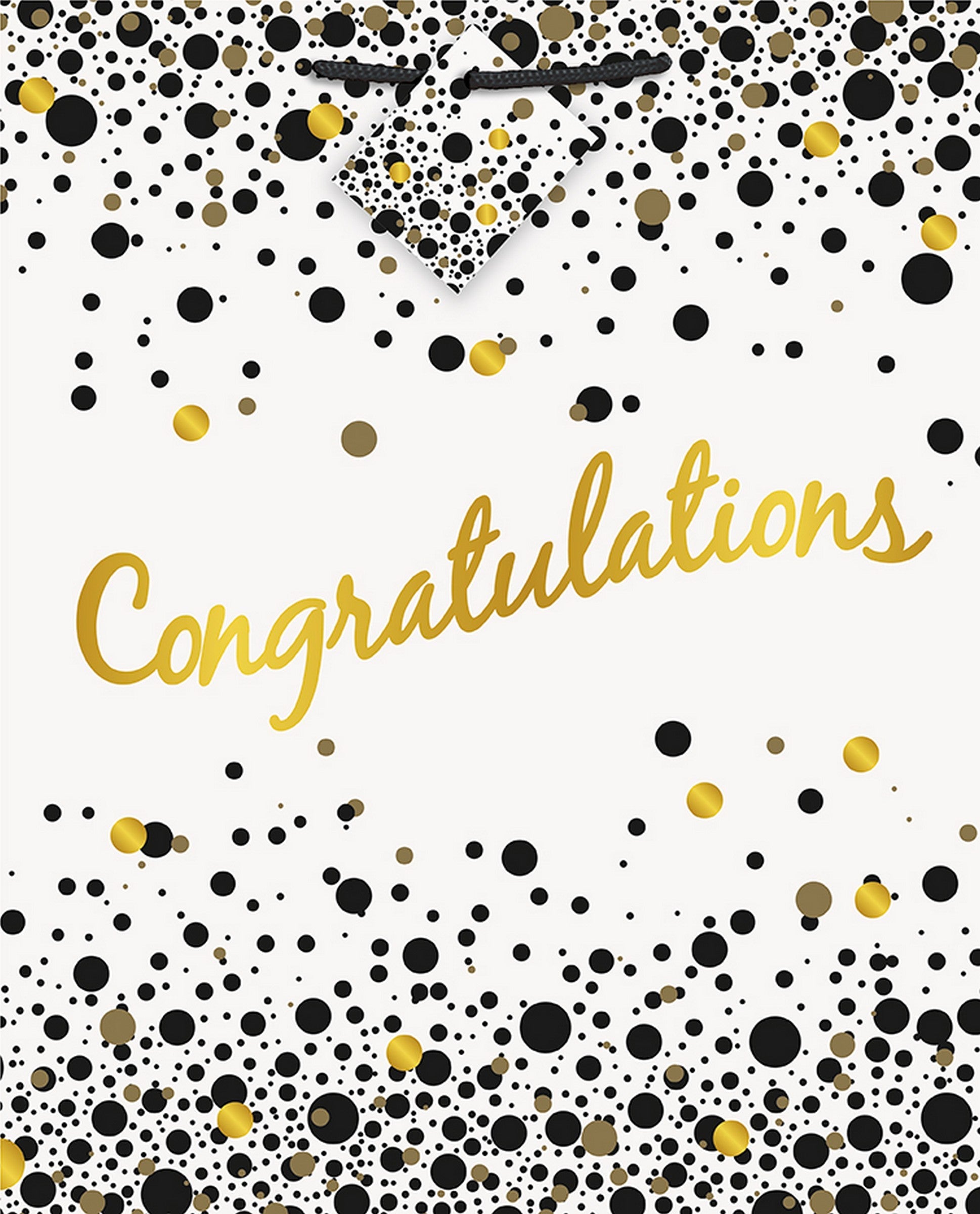 Graduation Speckled Black and Gold Congratulations Gift Bag 12.5x10.5in