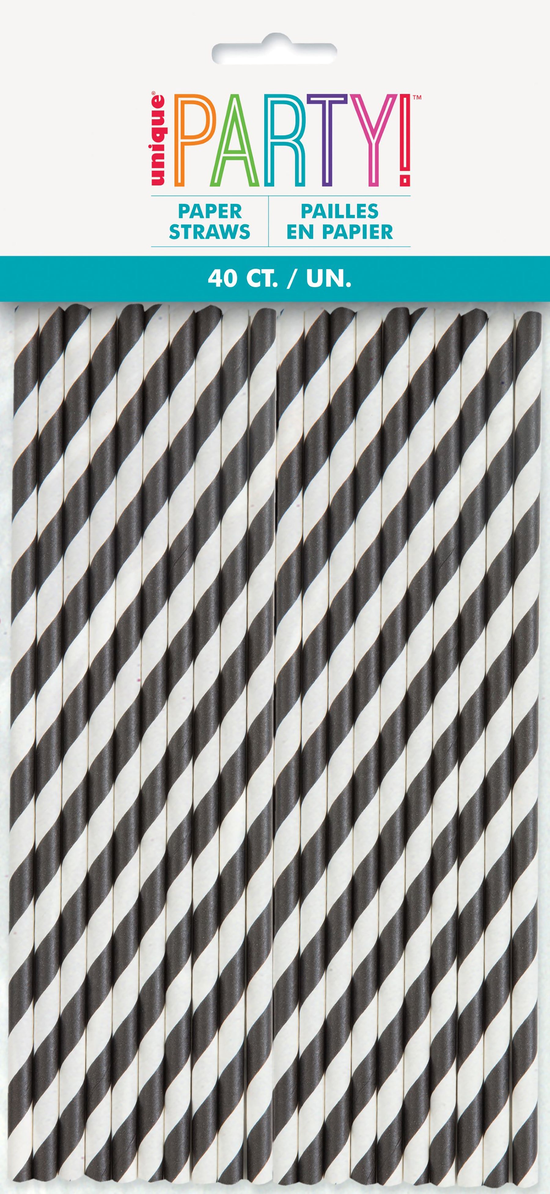 40 White and Black Paper Straws 8.25in